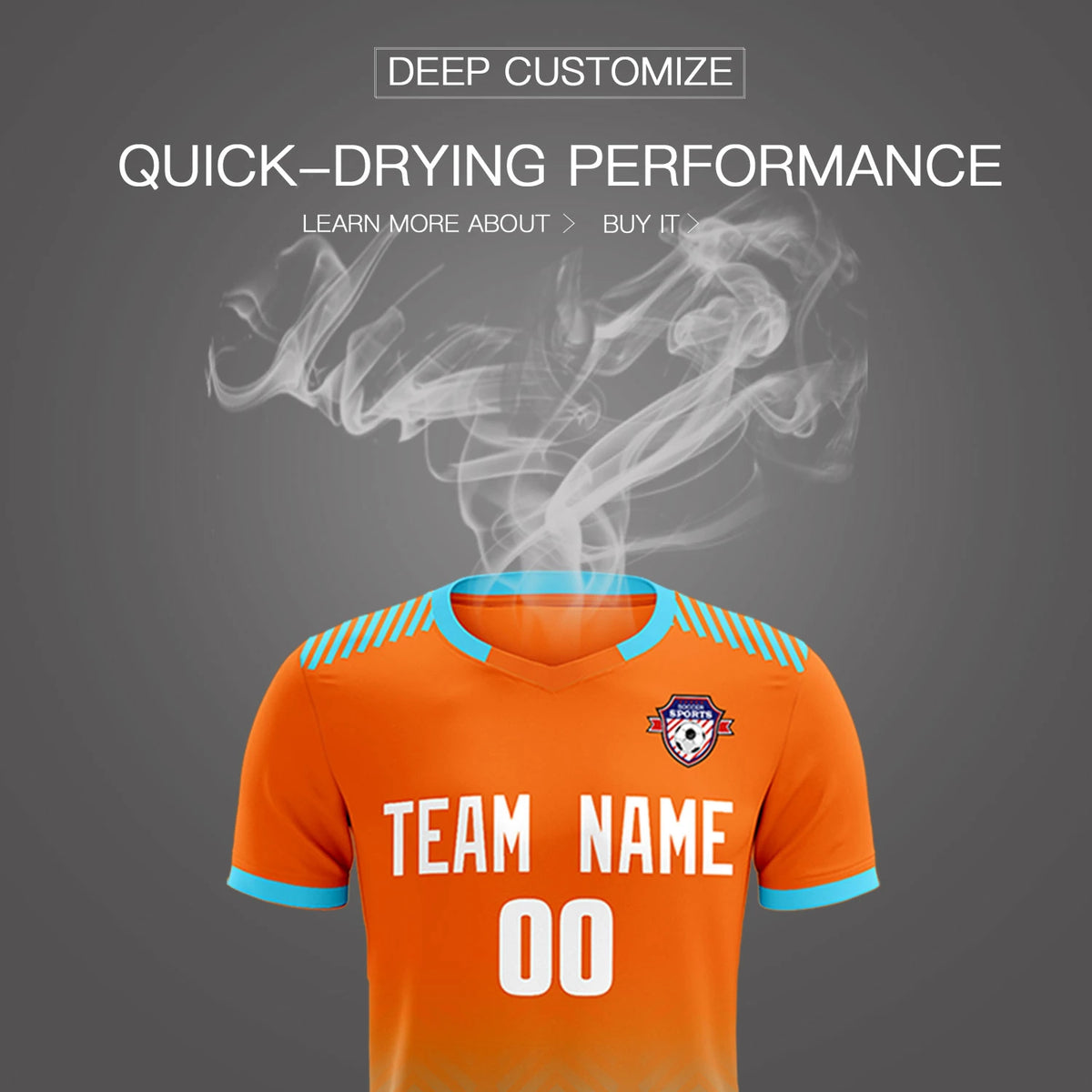 Custom Orange Sky Blue Printing Sportswear Soccer Sets Jersey