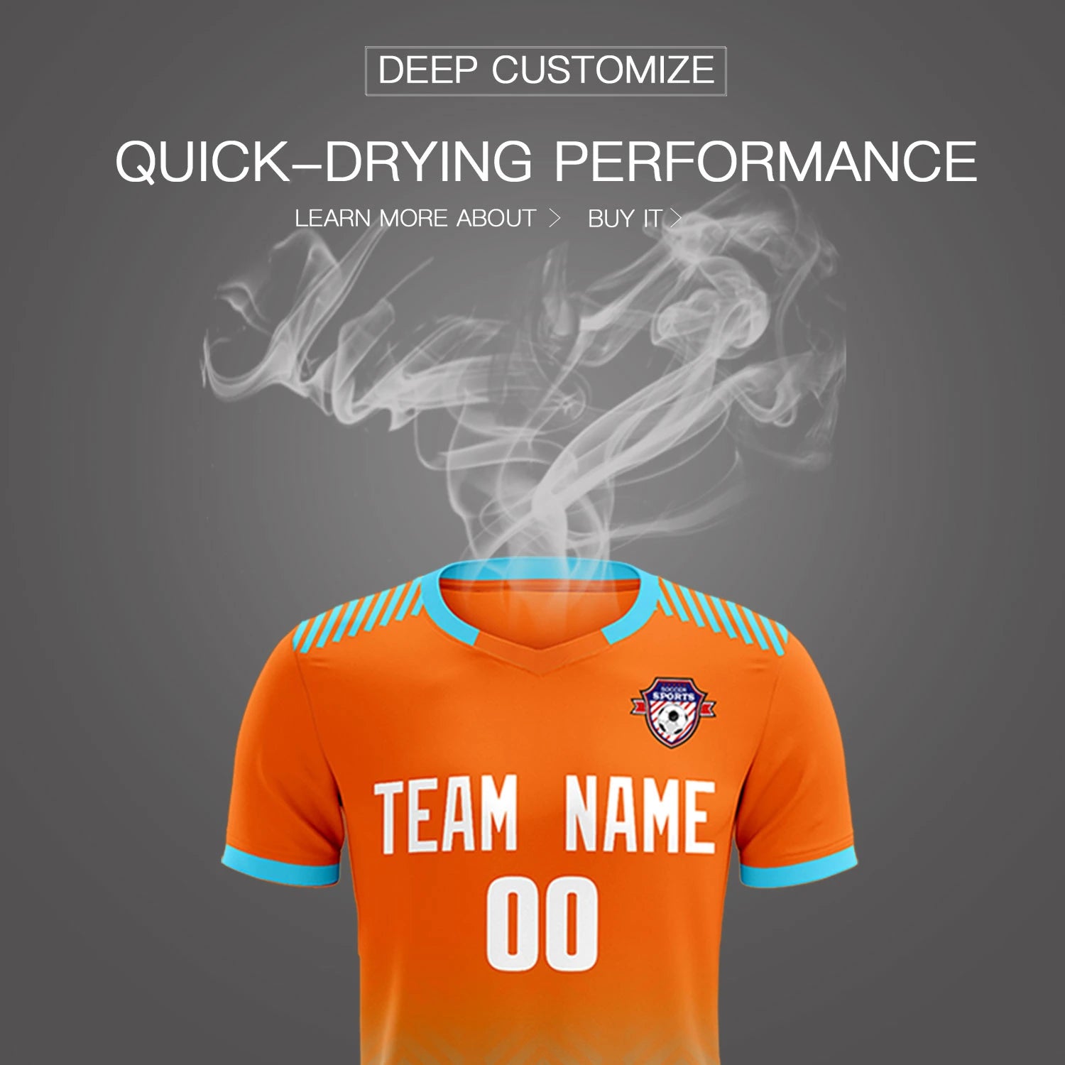 Custom Orange Sky Blue Printing Sportswear Soccer Sets Jersey