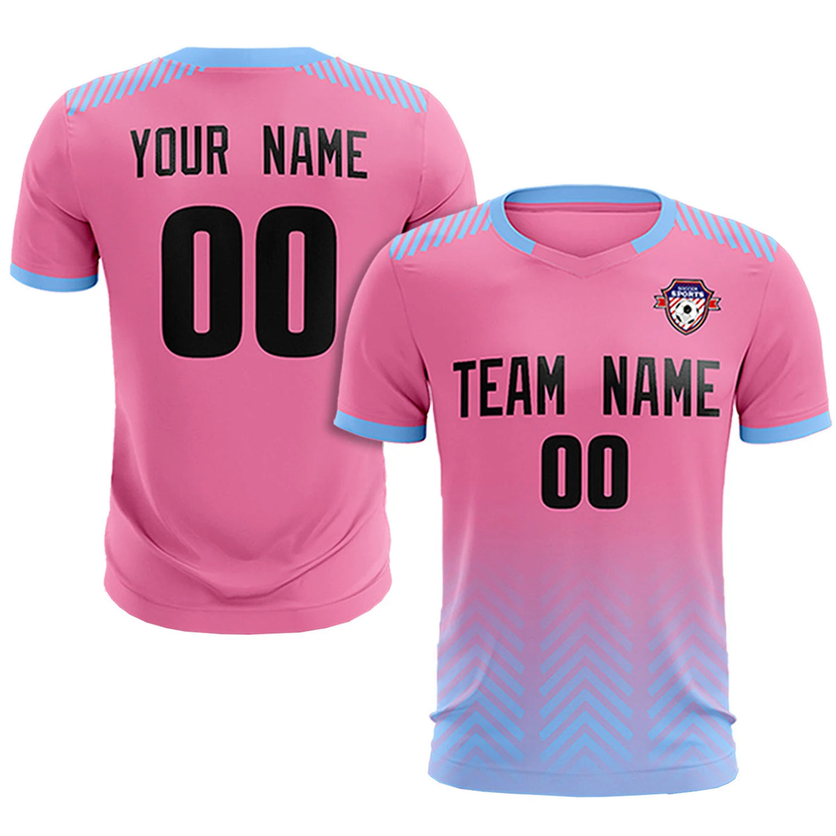 Custom Pink Light Blue Printing Sportswear Soccer Sets Jersey