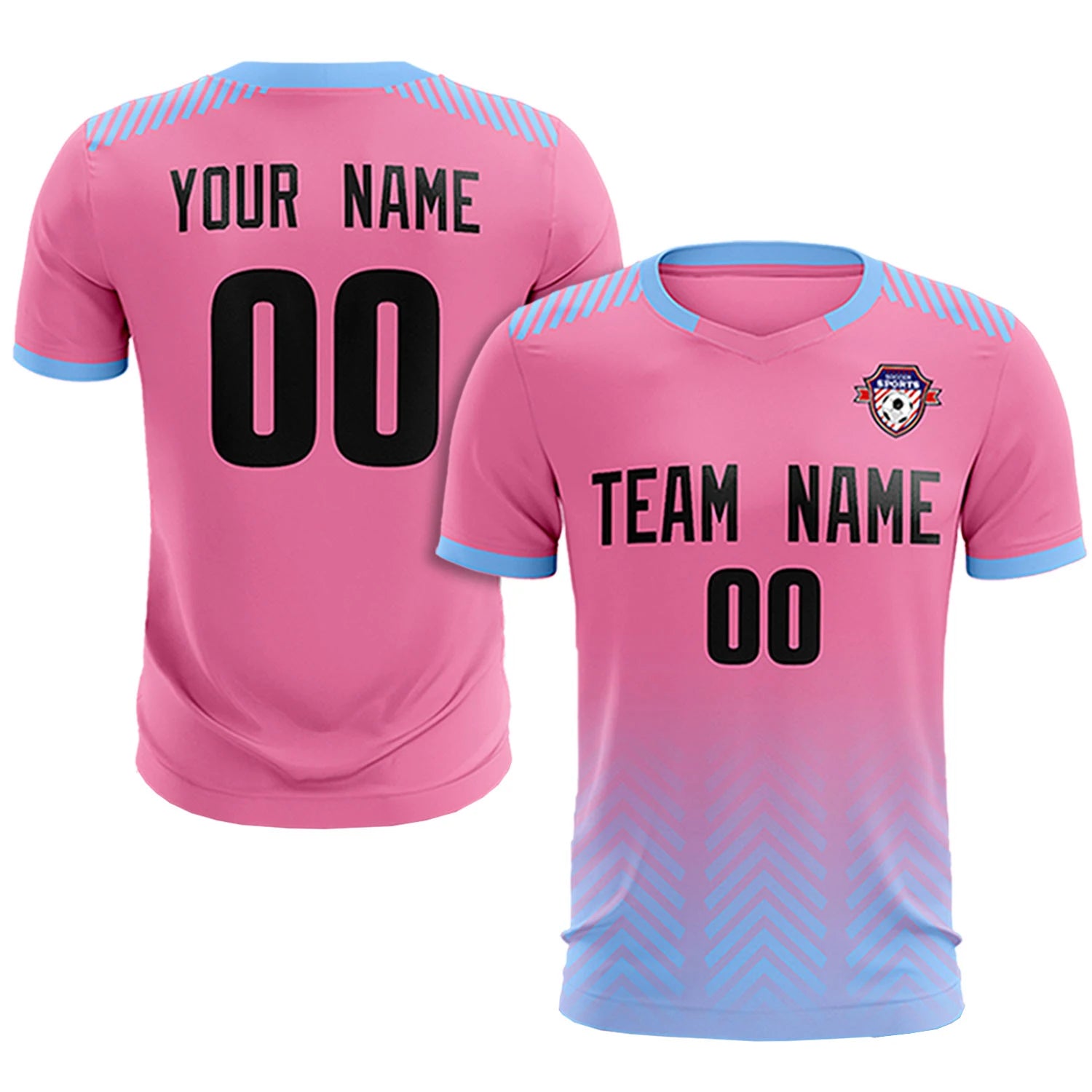 Custom Pink Light Blue Printing Sportswear Soccer Sets Jersey