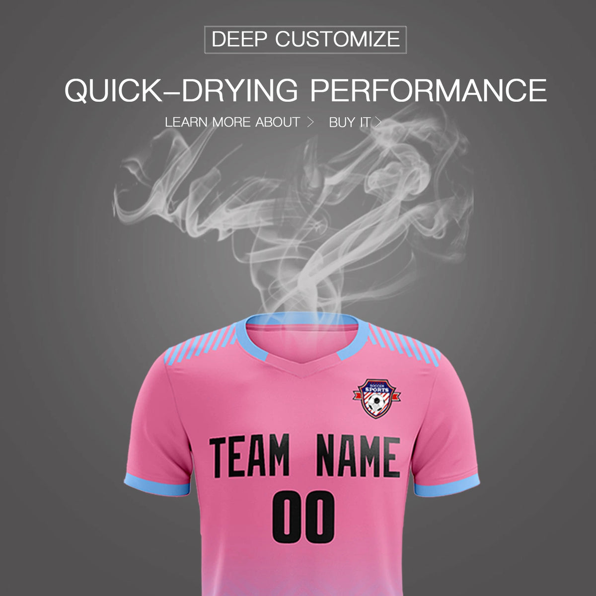 Custom Pink Light Blue Printing Sportswear Soccer Sets Jersey