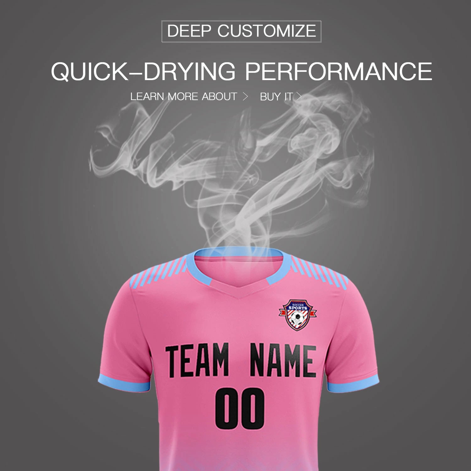 Custom Pink Light Blue Printing Sportswear Soccer Sets Jersey