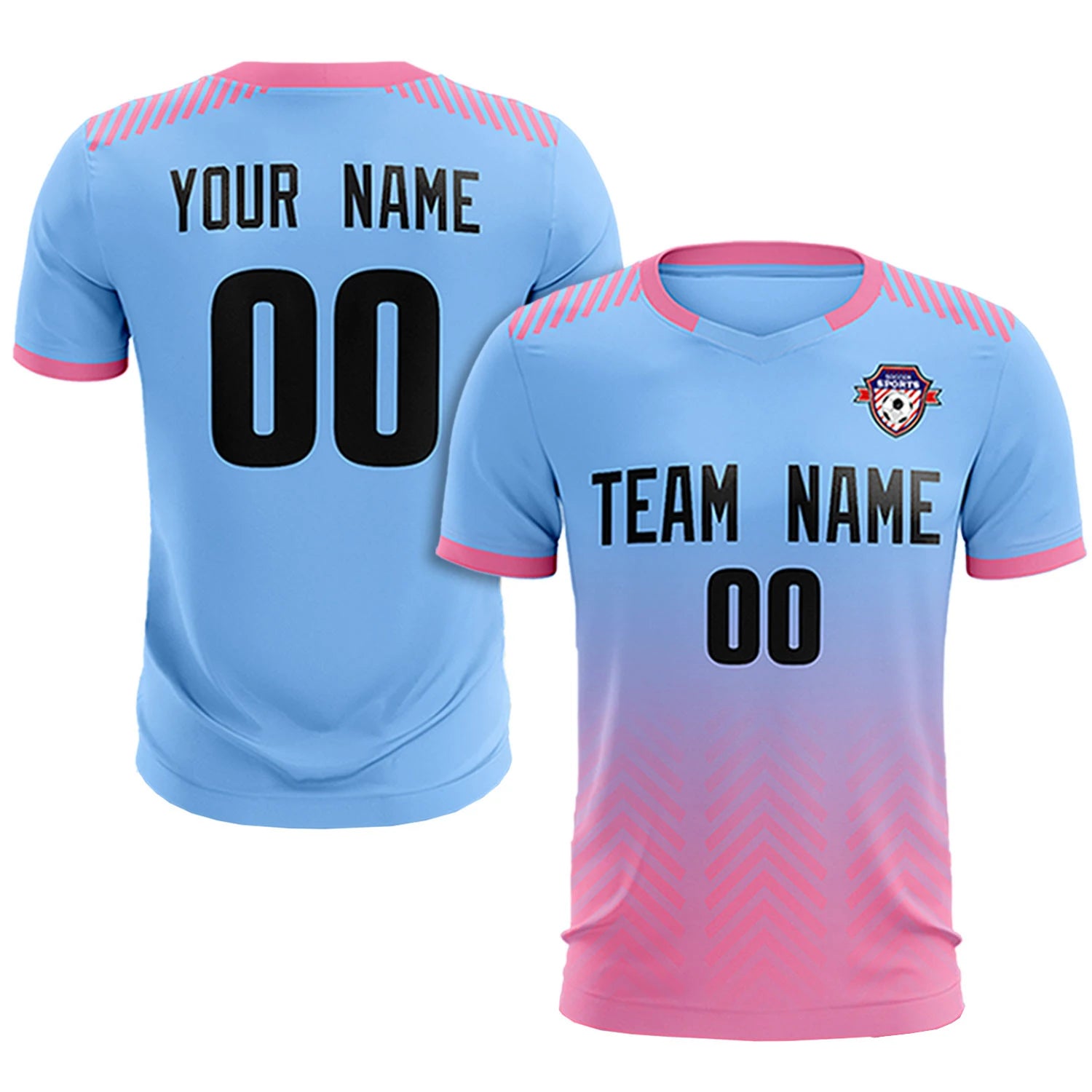 Custom Light Blue Pink Printing Sportswear Soccer Sets Jersey