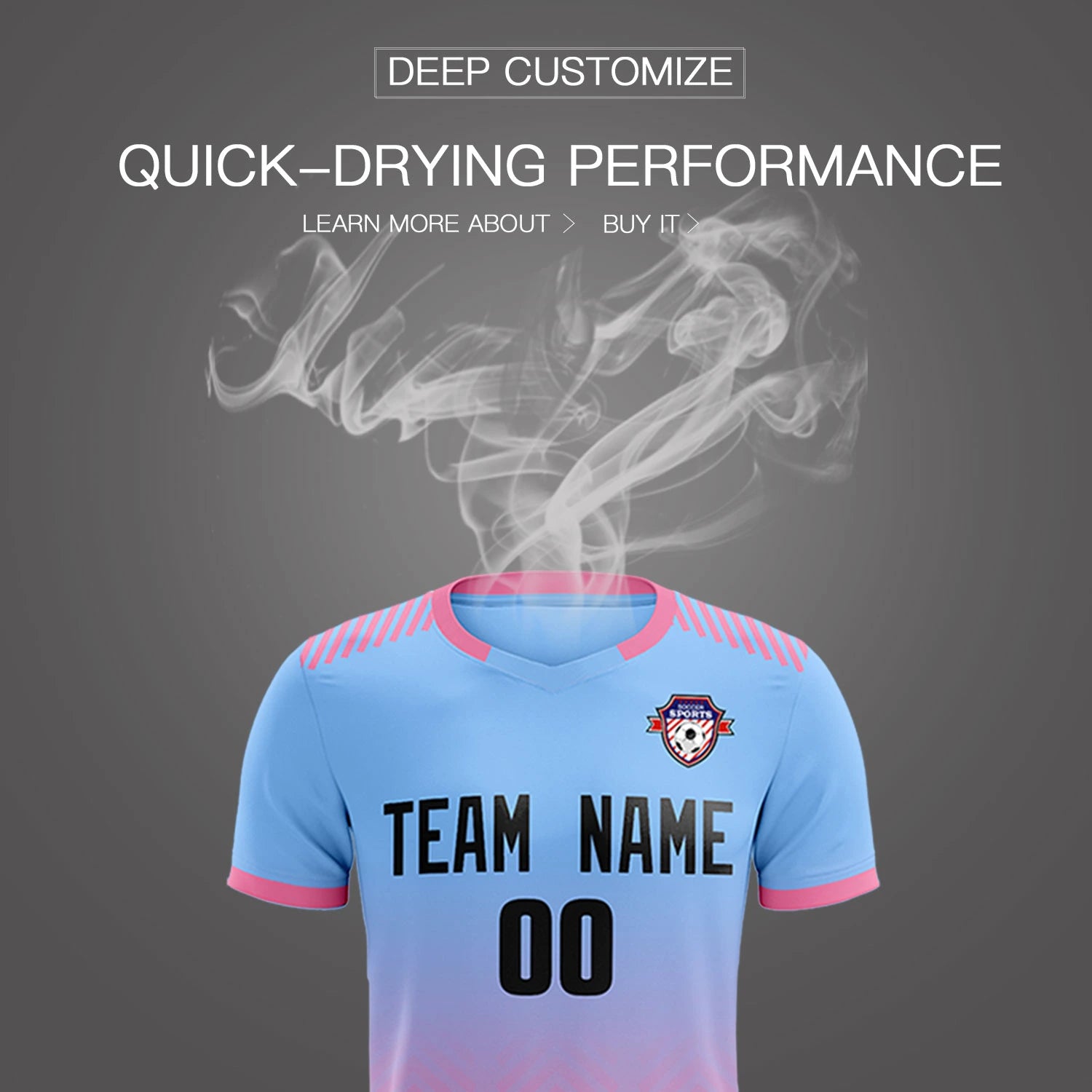 Custom Light Blue Pink Printing Sportswear Soccer Sets Jersey