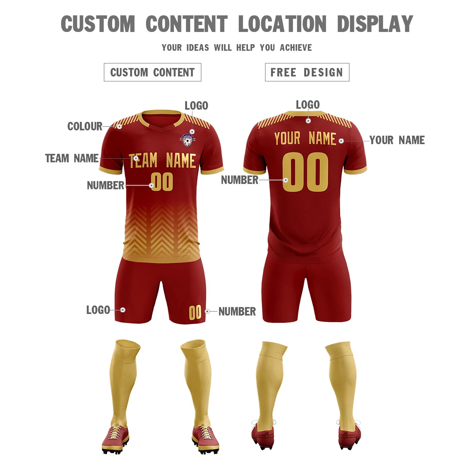 Custom Crimson Khaki Printing Sportswear Soccer Sets Jersey