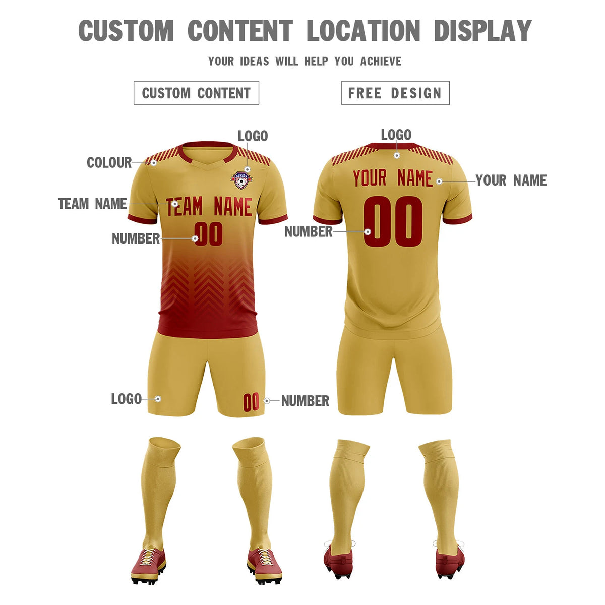 Custom Khaki Crimson Printing Sportswear Soccer Sets Jersey