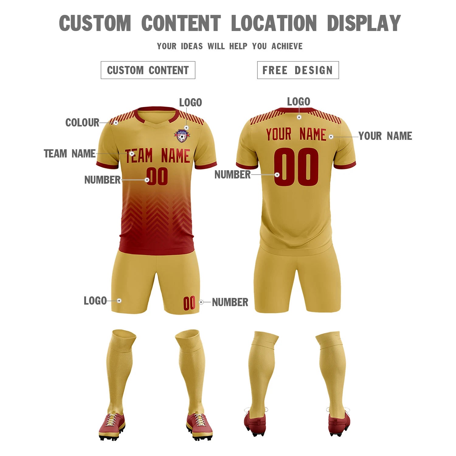 Custom Khaki Crimson Printing Sportswear Soccer Sets Jersey