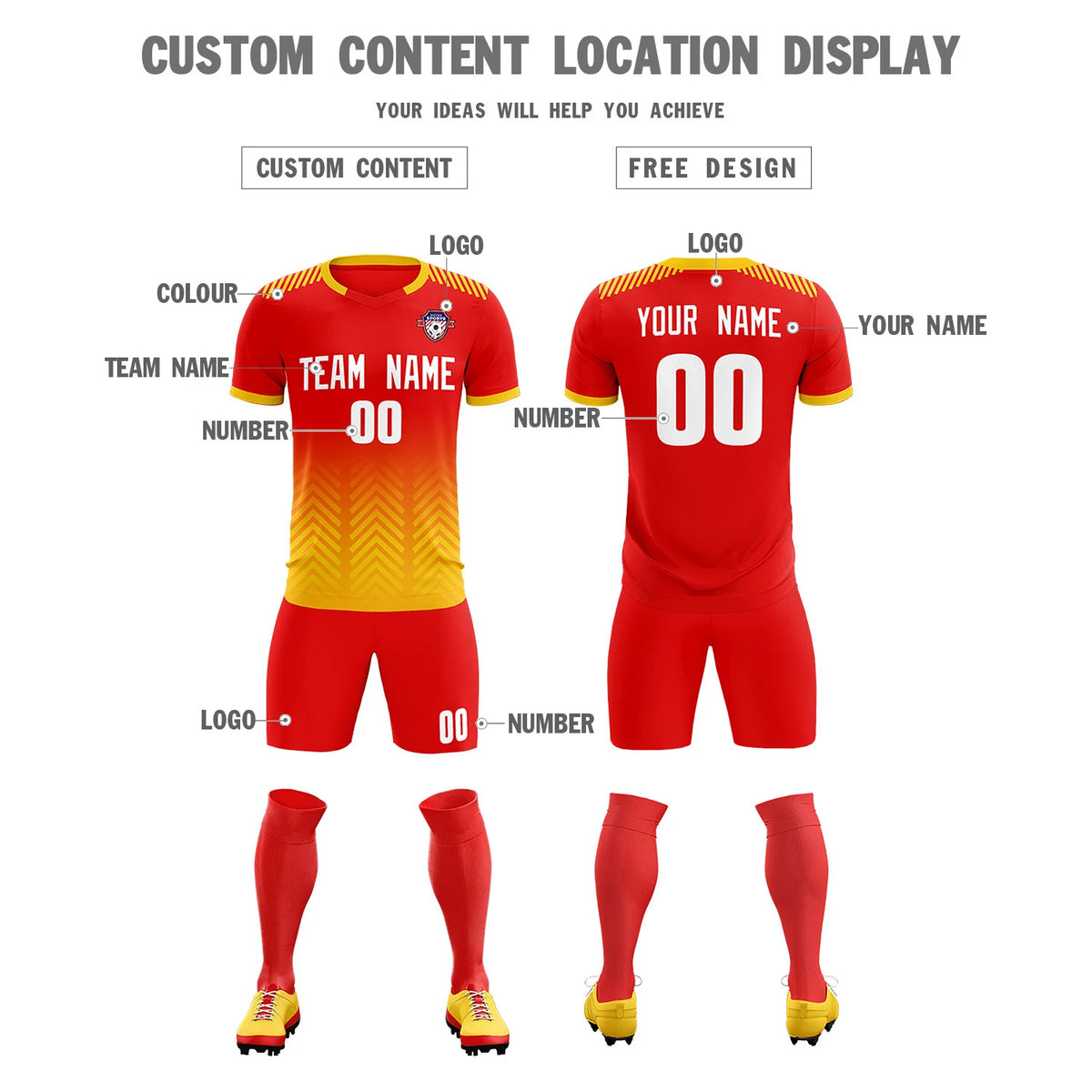 Custom Red Gold01 Printing Sportswear Soccer Sets Jersey