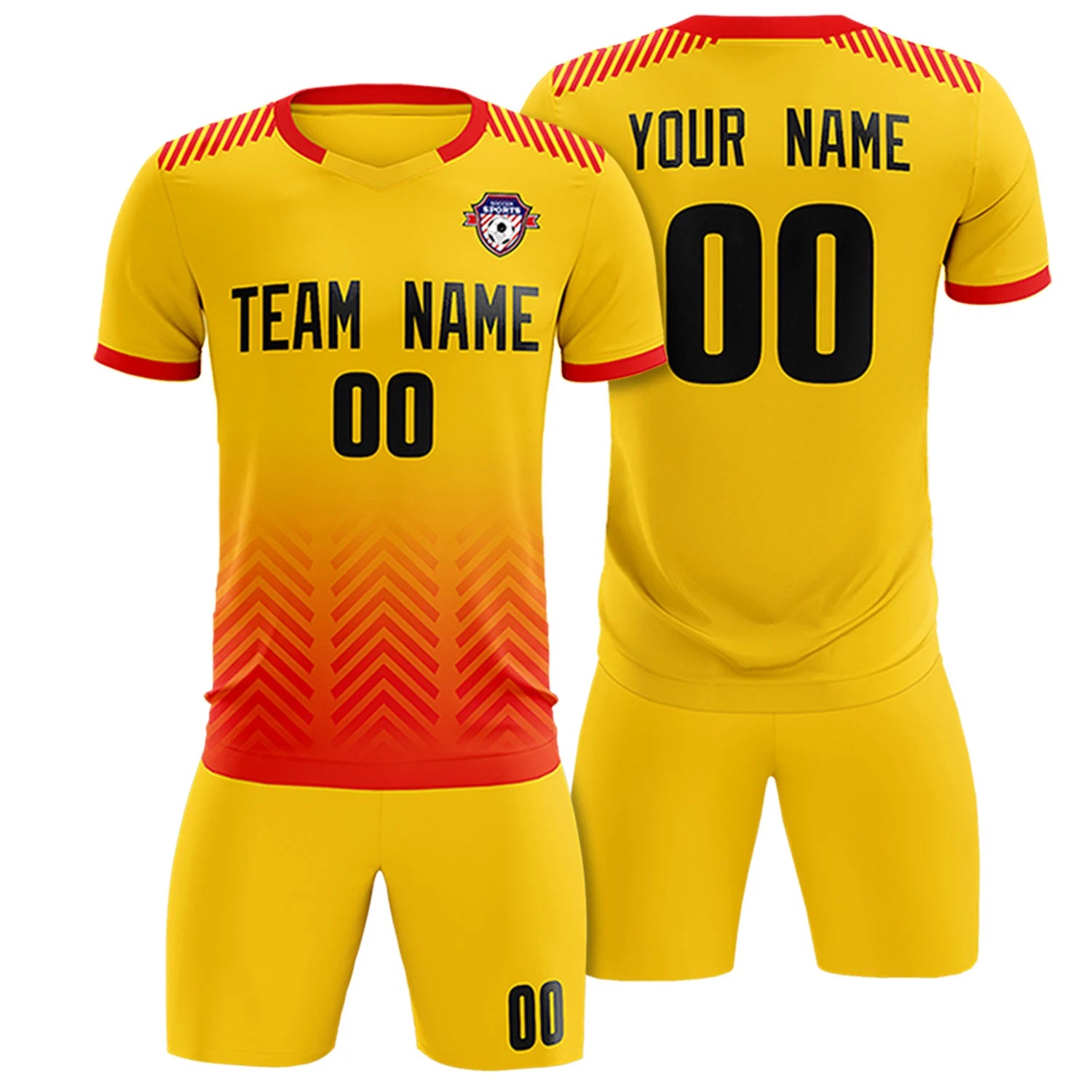 Custom Gold01 Red Printing Sportswear Soccer Sets Jersey
