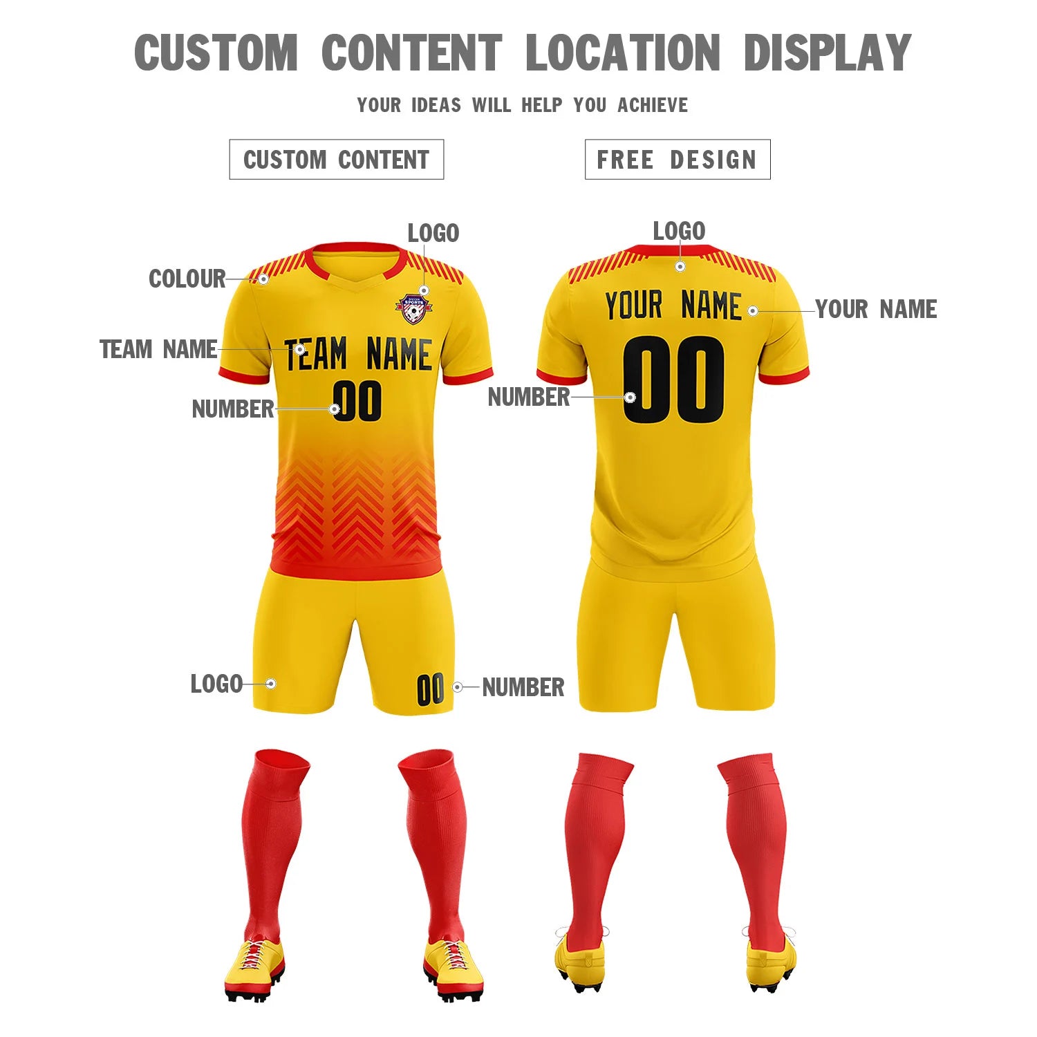 Custom Gold01 Red Printing Sportswear Soccer Sets Jersey