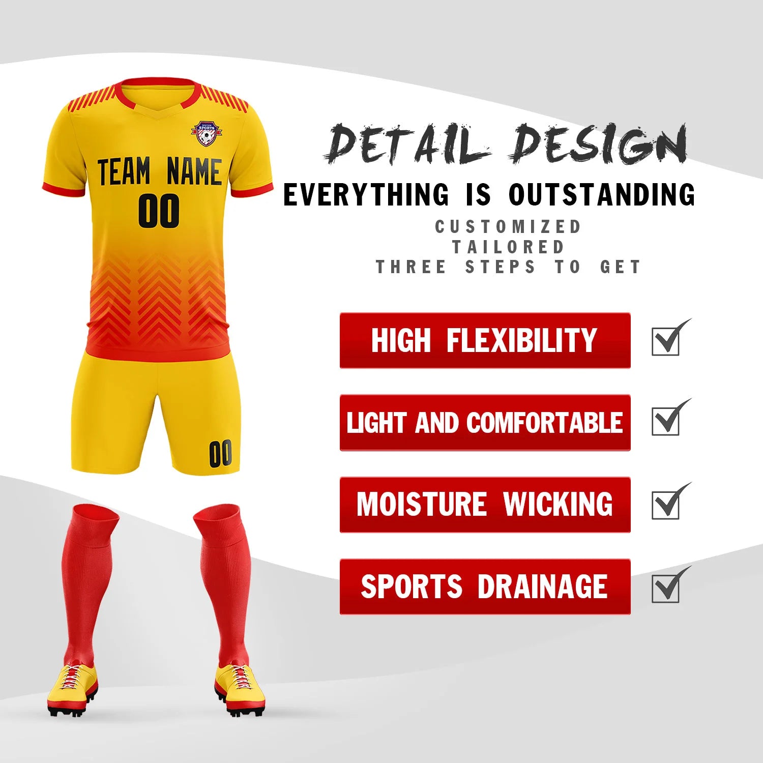 Custom Gold01 Red Printing Sportswear Soccer Sets Jersey