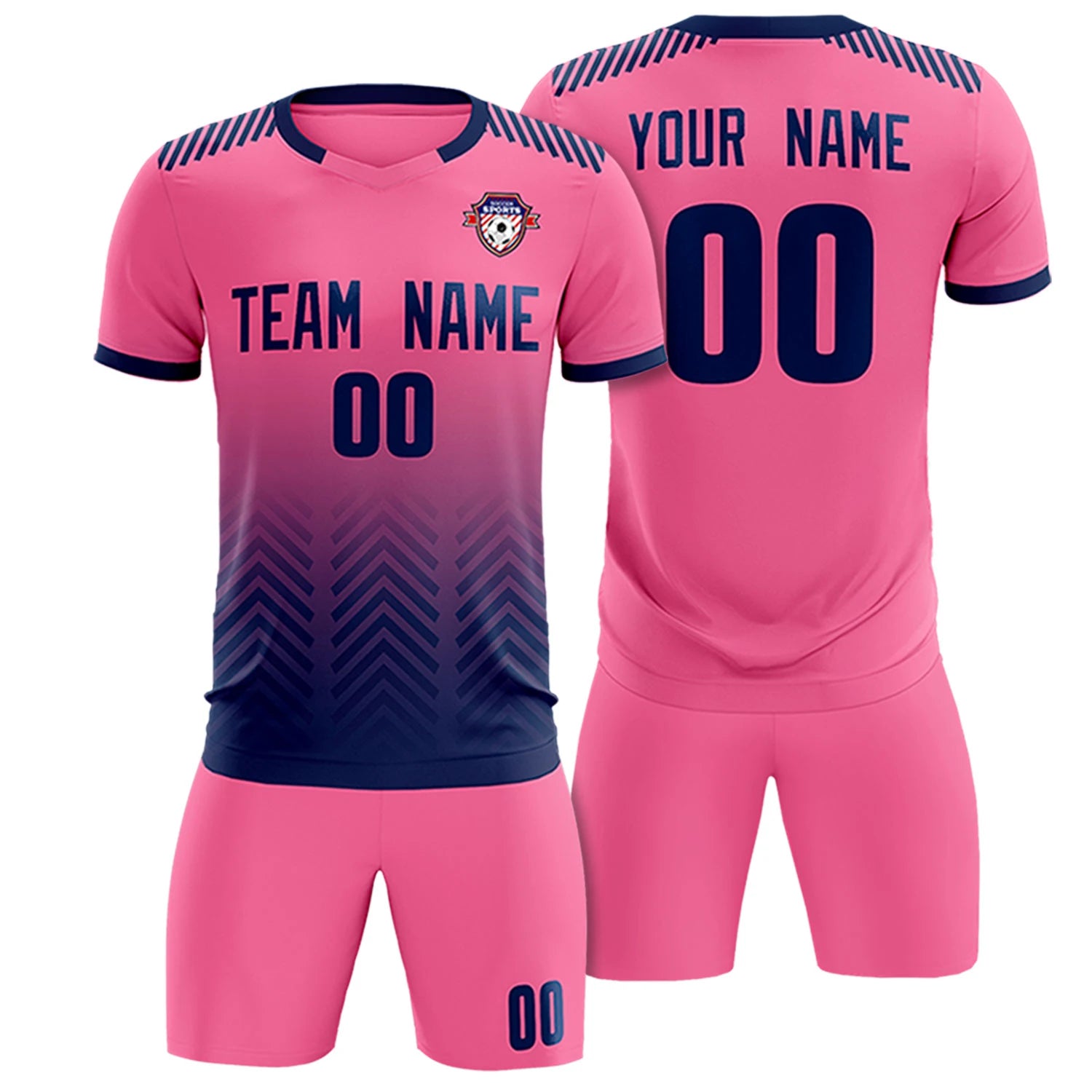 Custom Pink Navy Printing Sportswear Soccer Sets Jersey