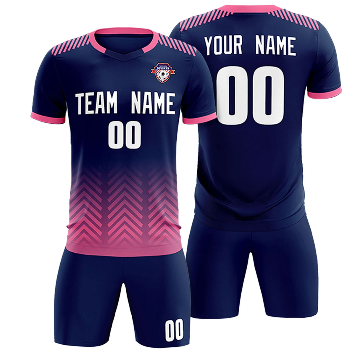 Custom Navy Pink Printing Sportswear Soccer Sets Jersey