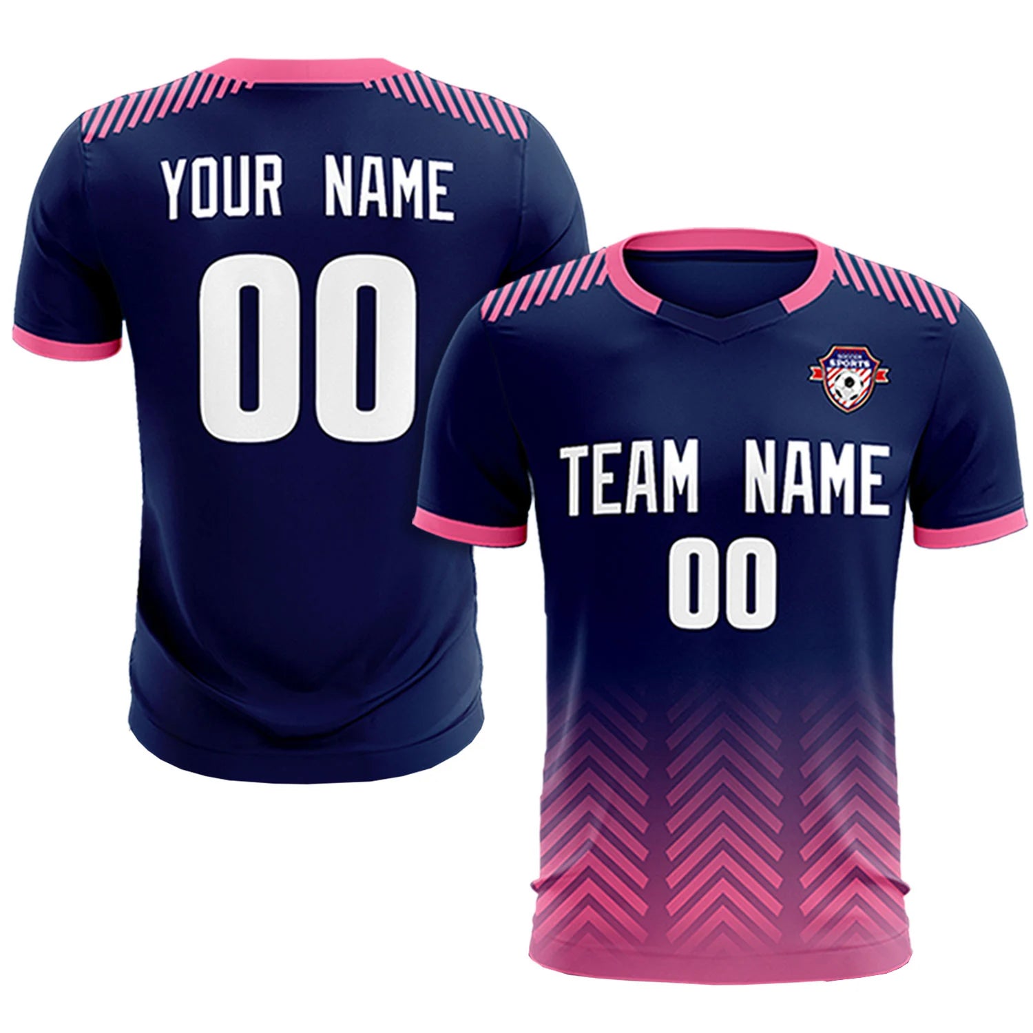 Custom Navy Pink Printing Sportswear Soccer Sets Jersey