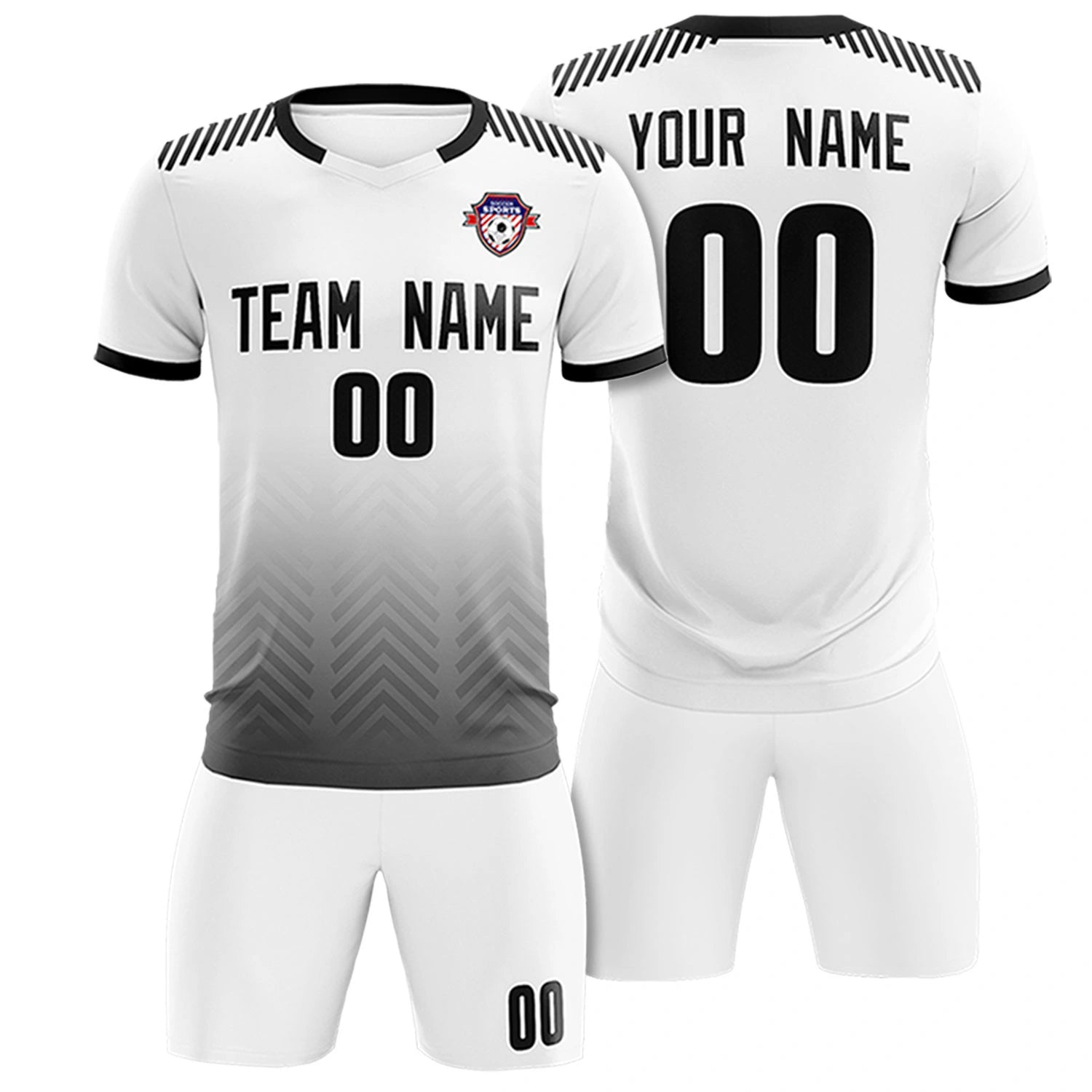 Custom White Black Printing Sportswear Soccer Sets Jersey