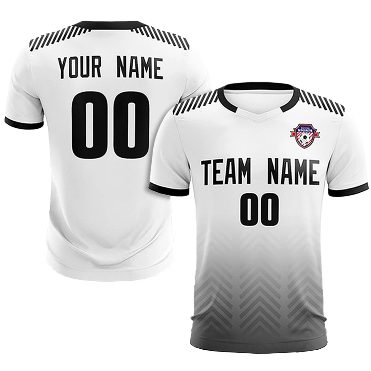 Custom White Black Printing Sportswear Soccer Sets Jersey