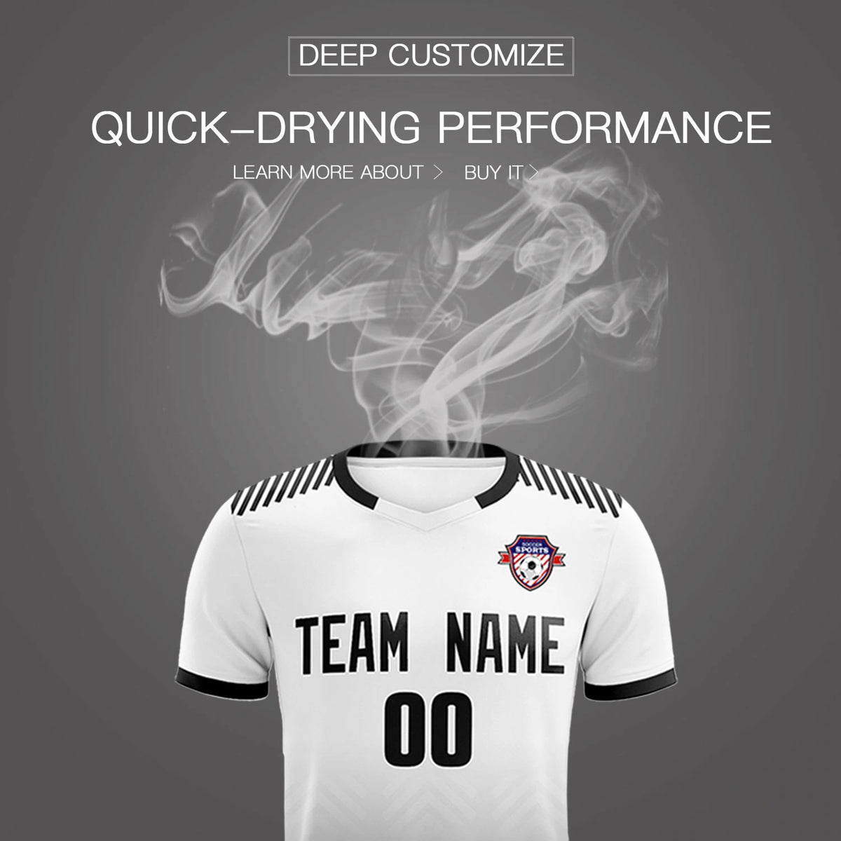 Custom White Black Printing Sportswear Soccer Sets Jersey