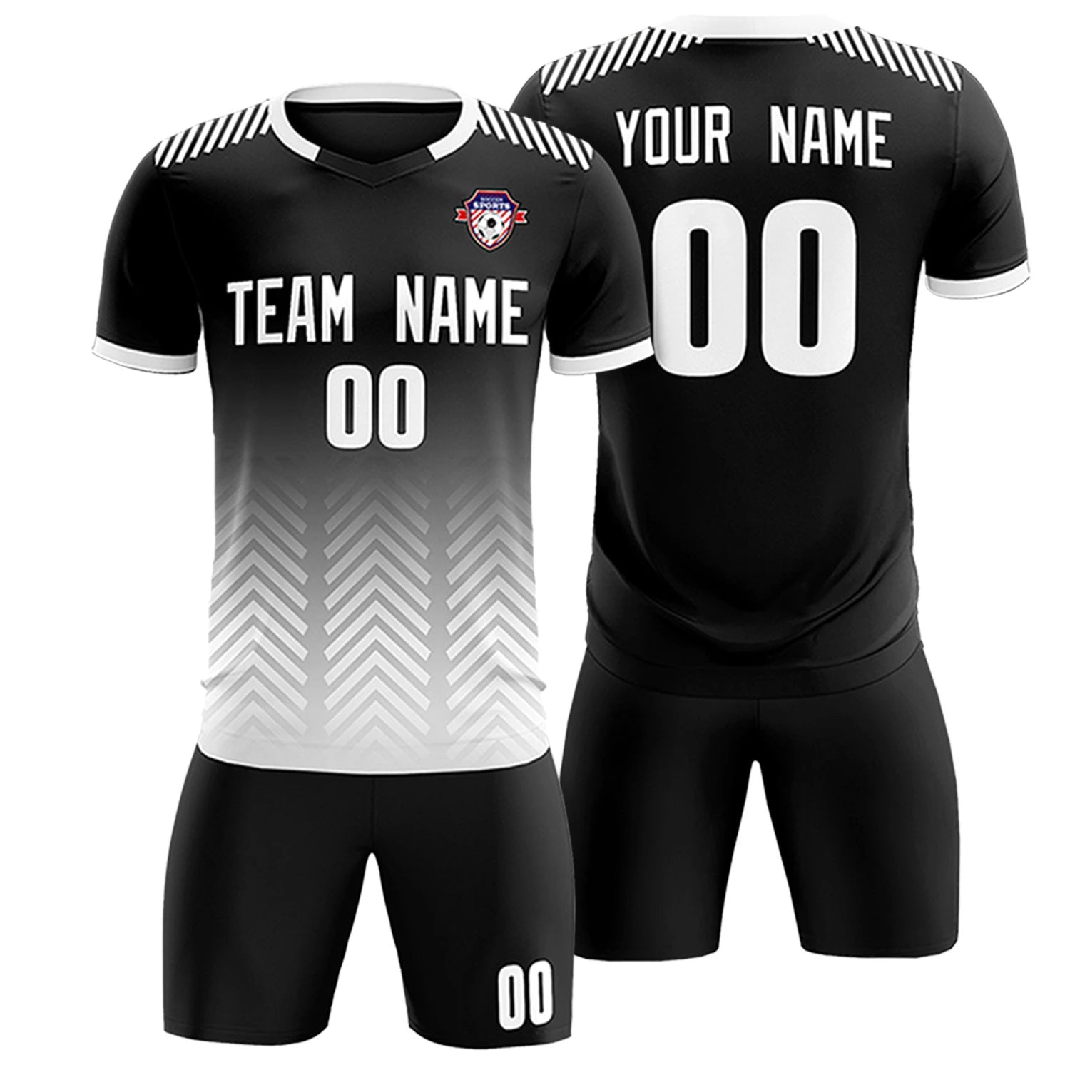 Custom Black White Printing Sportswear Soccer Sets Jersey