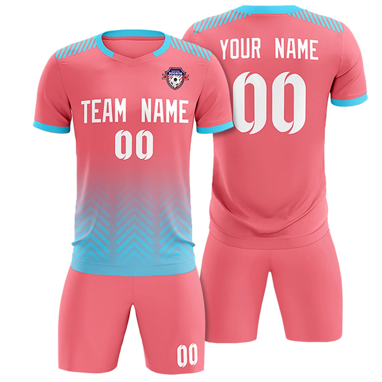 Custom Light Pink Sky Blue Printing Sportswear Soccer Sets Jersey