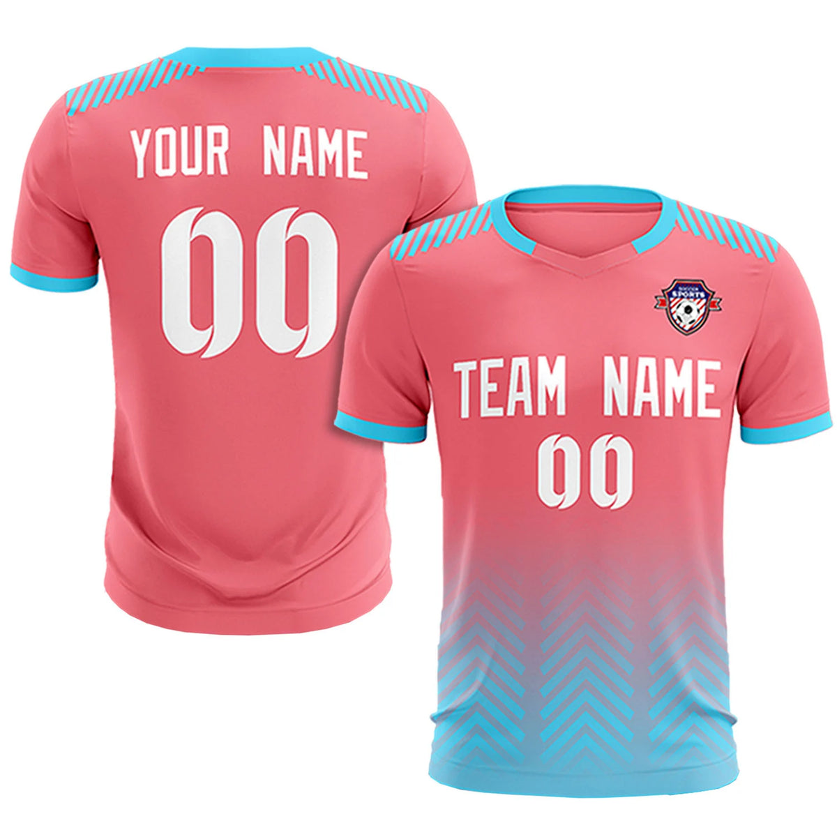 Custom Light Pink Sky Blue Printing Sportswear Soccer Sets Jersey