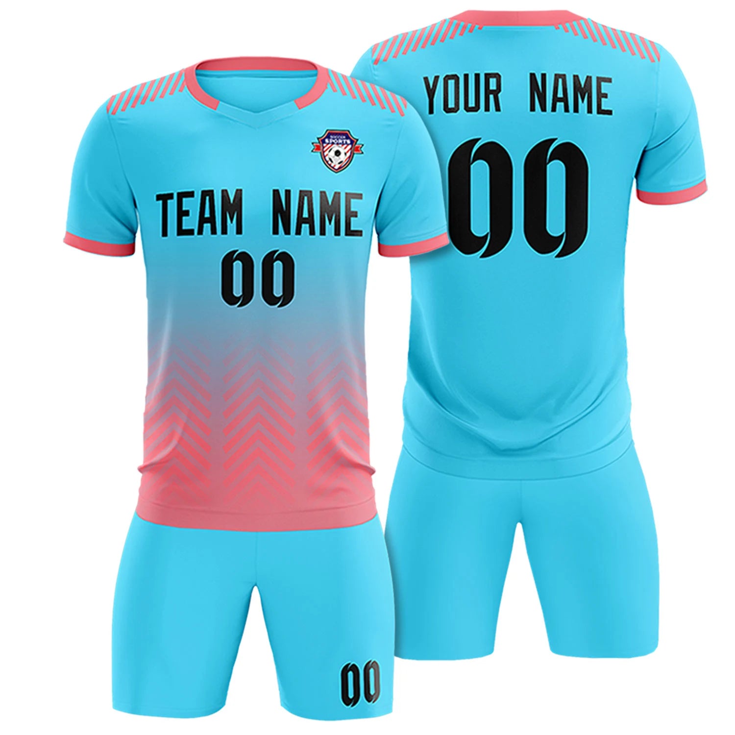 Custom Sky Blue Light Pink Printing Sportswear Soccer Sets Jersey