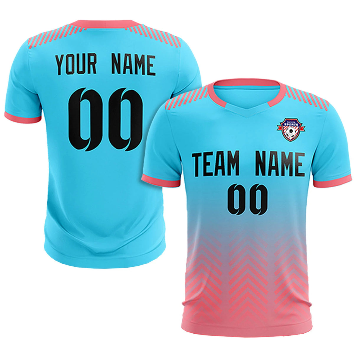 Custom Sky Blue Light Pink Printing Sportswear Soccer Sets Jersey