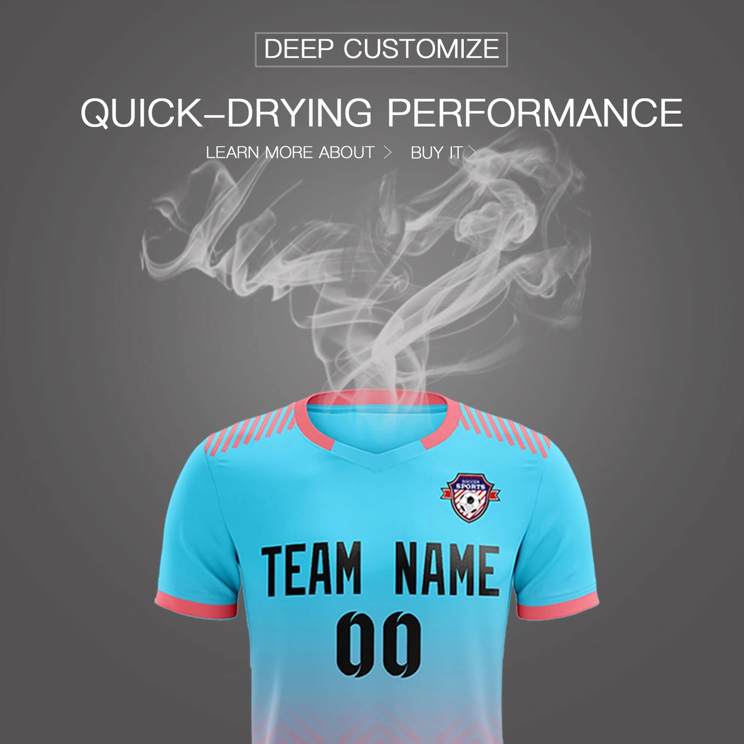 Custom Sky Blue Light Pink Printing Sportswear Soccer Sets Jersey