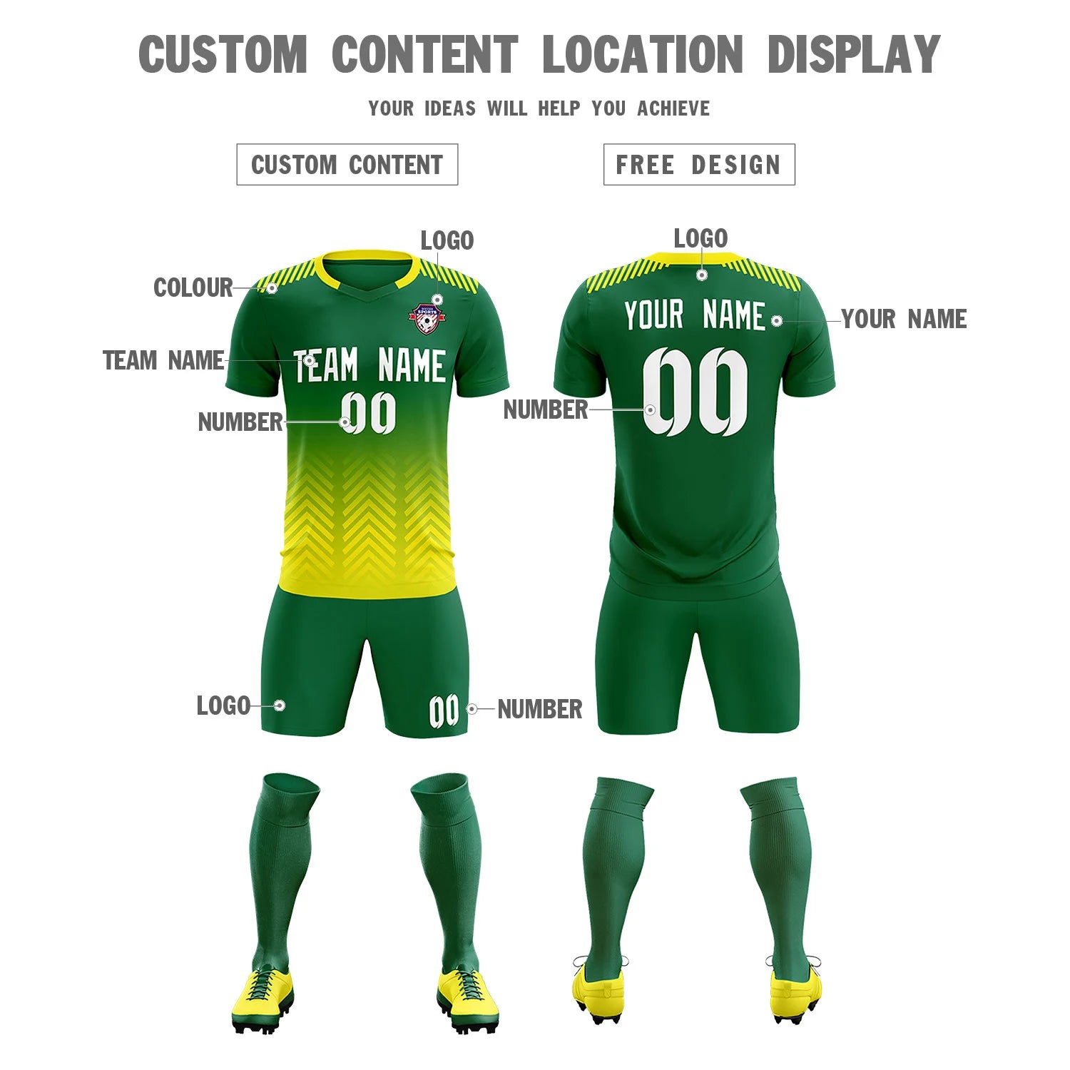 Custom Kelly Green Gold01 Printing Sportswear Soccer Sets Jersey