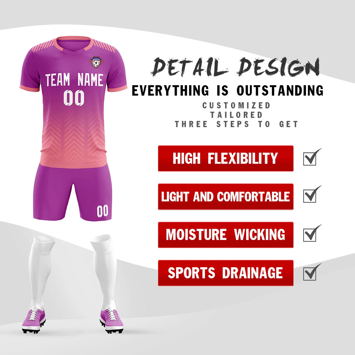 Custom Purple Light Pink Printing Sportswear Soccer Sets Jersey