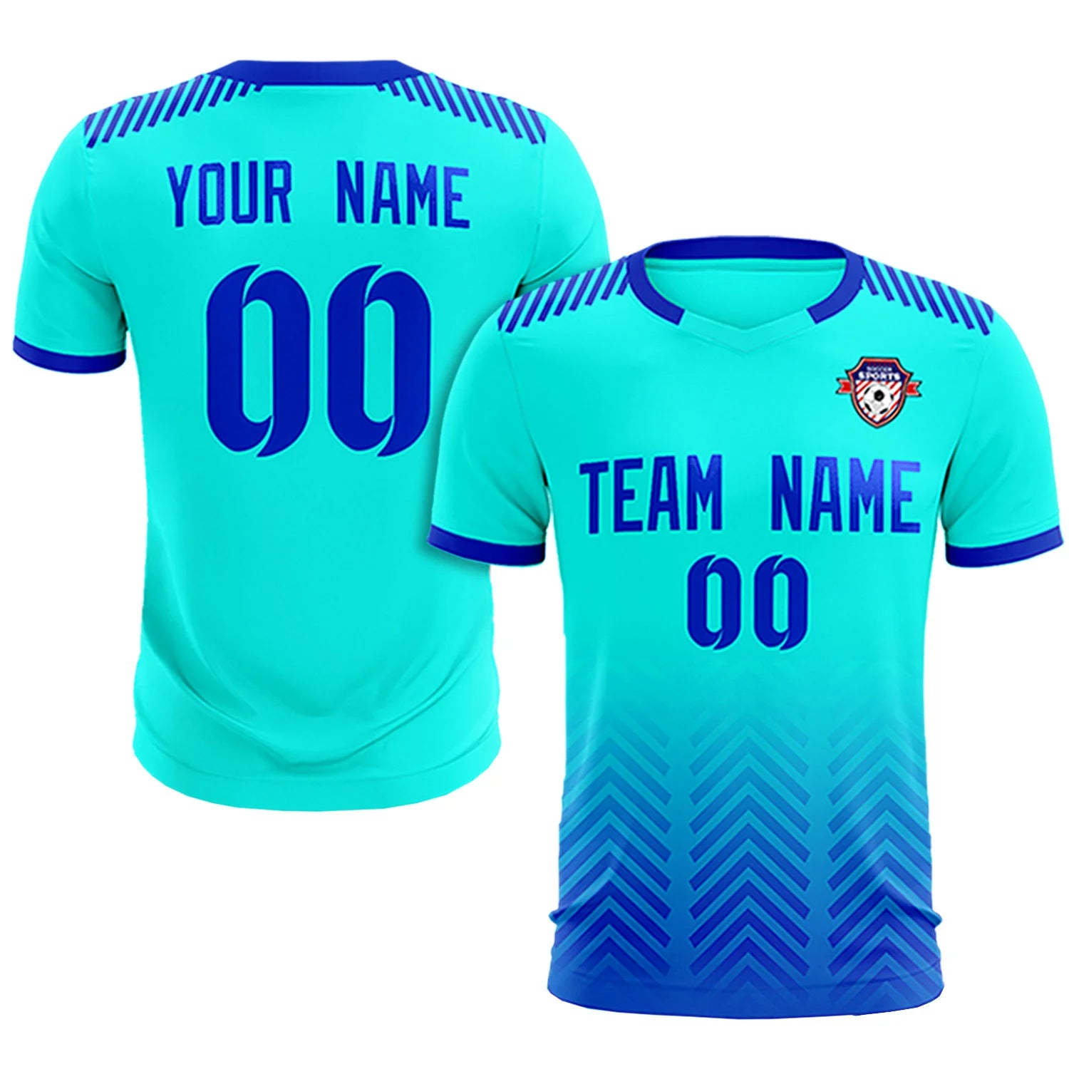 Custom Bright Green Royal Blue Printing Sportswear Soccer Sets Jersey