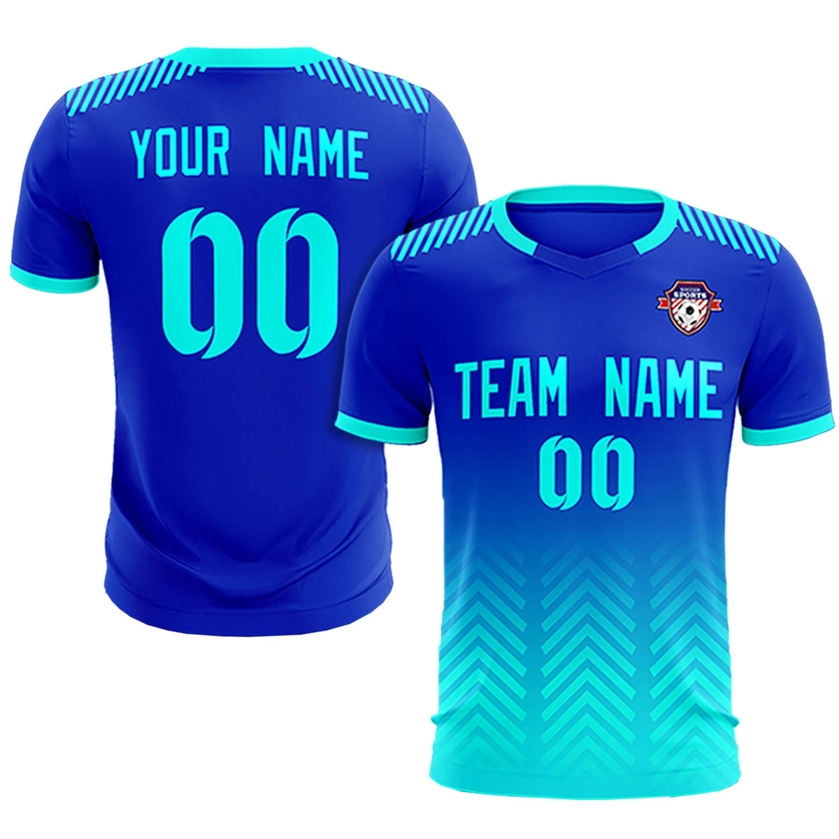 Custom Royal Blue Bright Green Printing Sportswear Soccer Sets Jersey