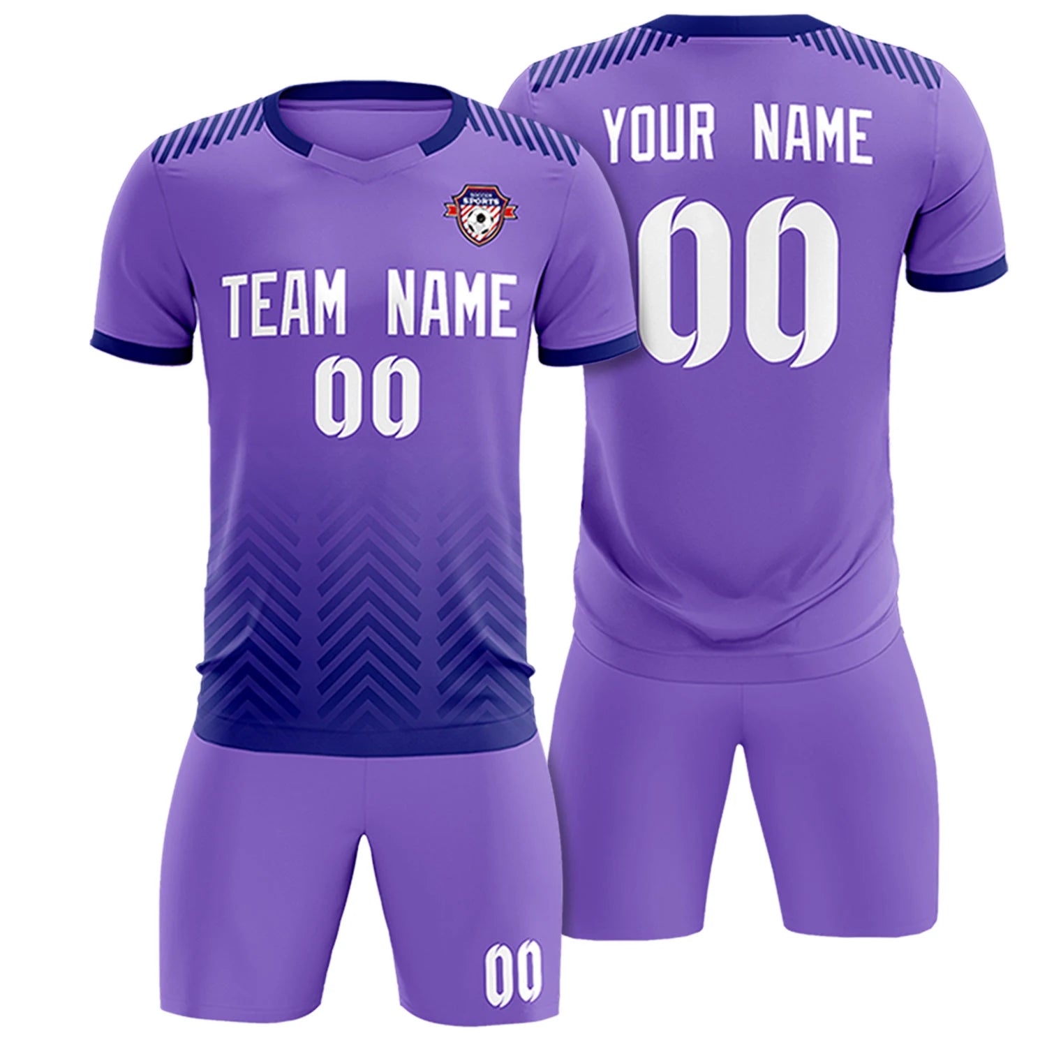 Custom Light Purple Navy Printing Sportswear Soccer Sets Jersey