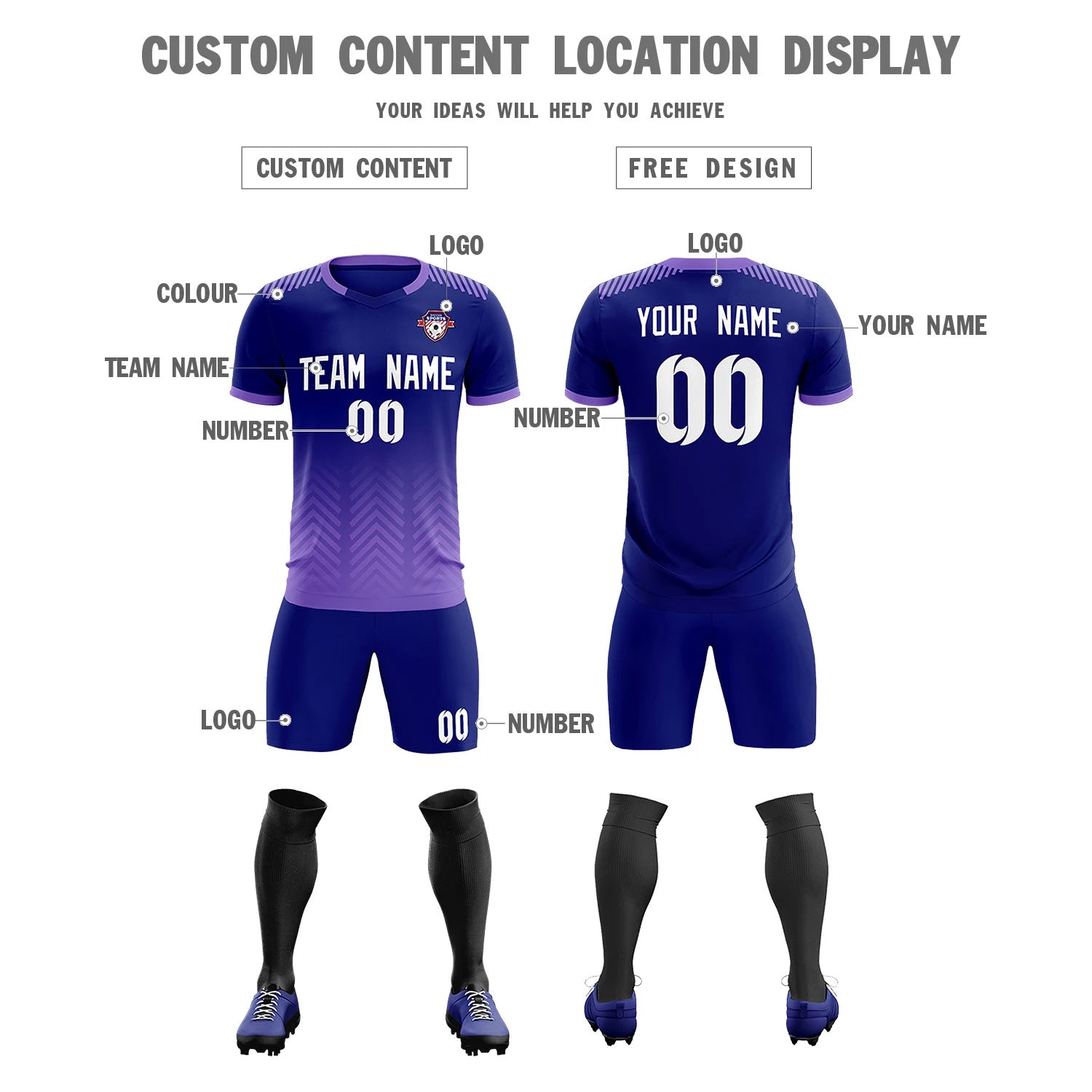 Custom Light Purple Purple Printing Sportswear Soccer Sets Jersey