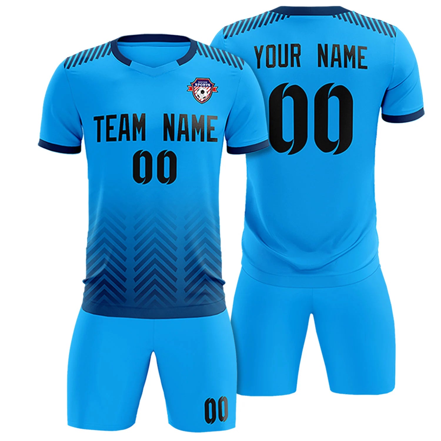 Custom Powder Blue Navy Printing Sportswear Soccer Sets Jersey