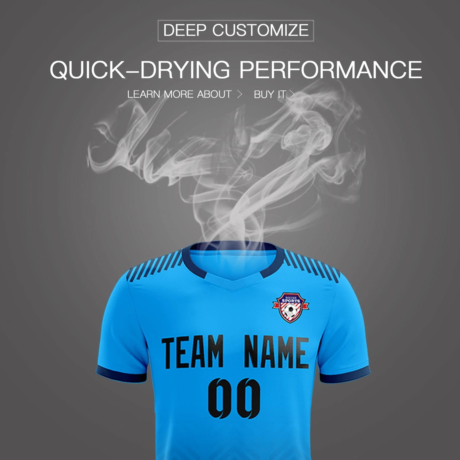Custom Powder Blue Navy Printing Sportswear Soccer Sets Jersey