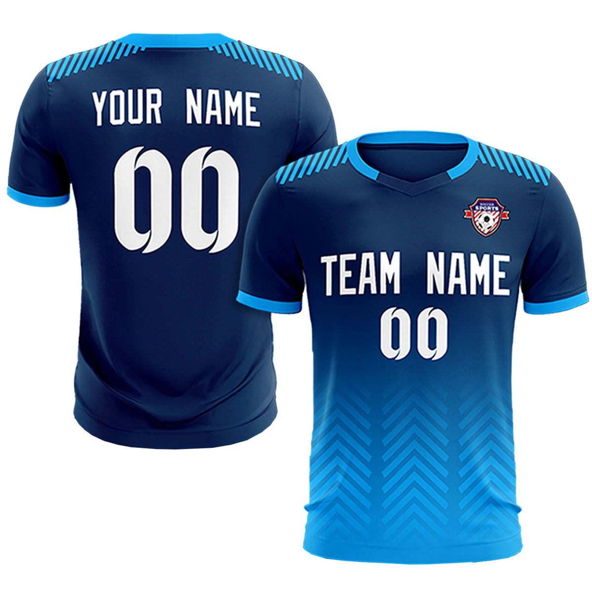 Custom Navy Powder Blue Printing Sportswear Soccer Sets Jersey