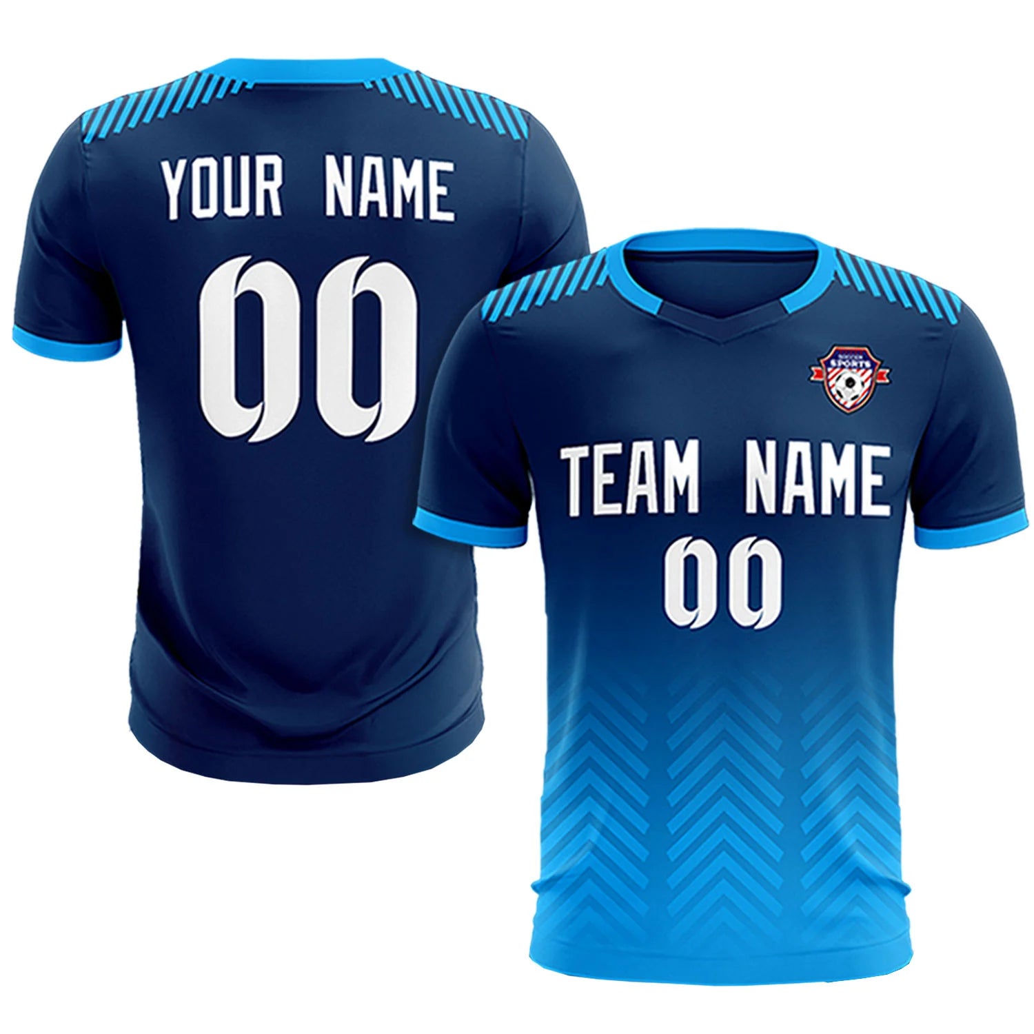 Custom Navy Powder Blue Printing Sportswear Soccer Sets Jersey