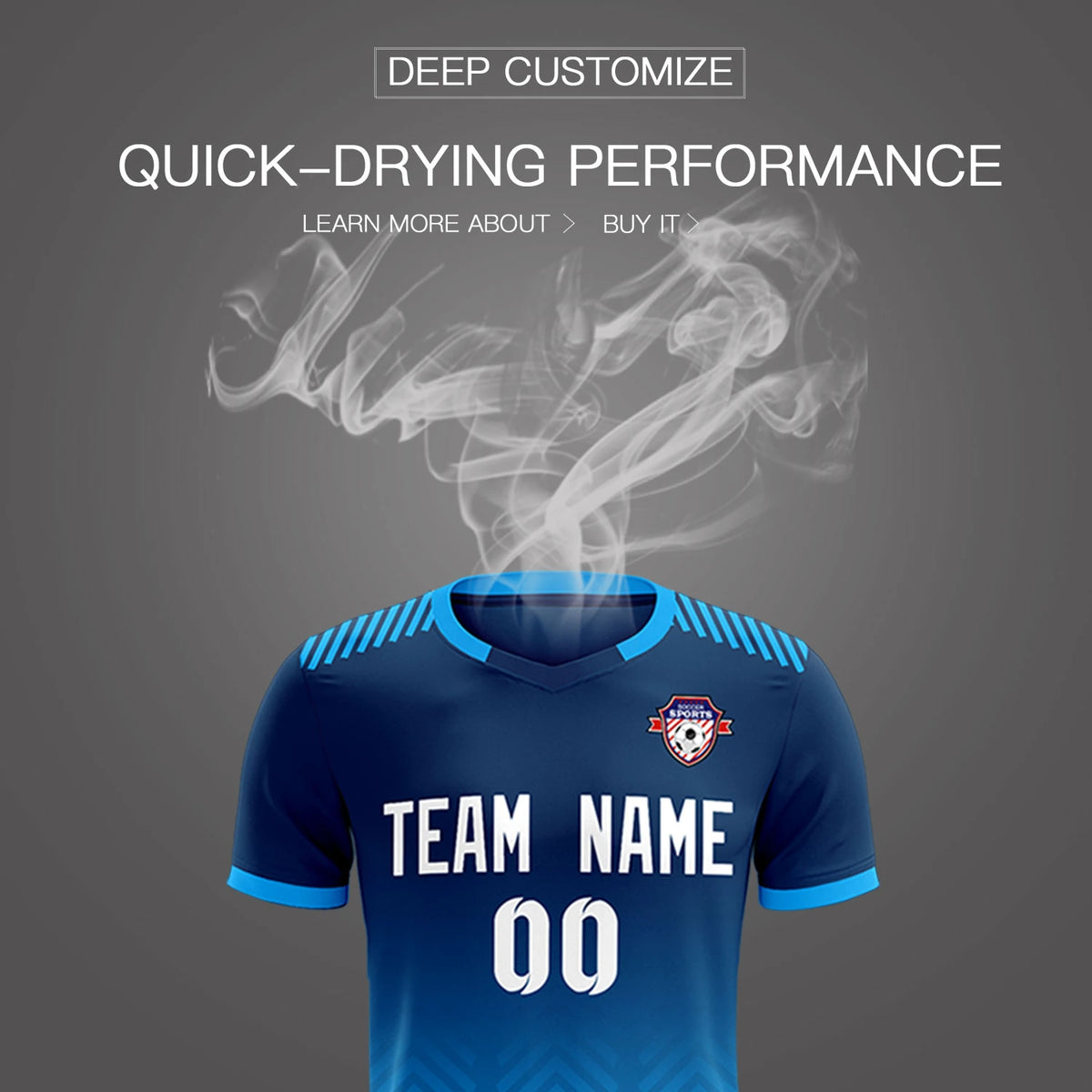 Custom Navy Powder Blue Printing Sportswear Soccer Sets Jersey