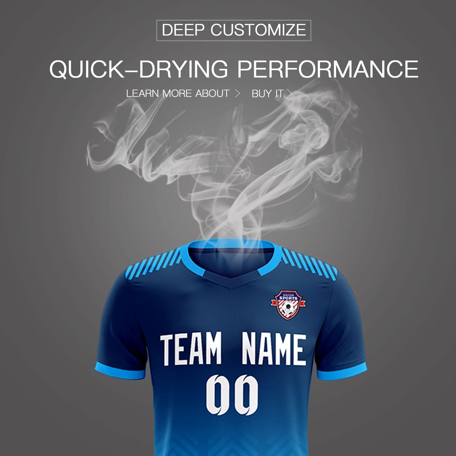 Custom Navy Powder Blue Printing Sportswear Soccer Sets Jersey