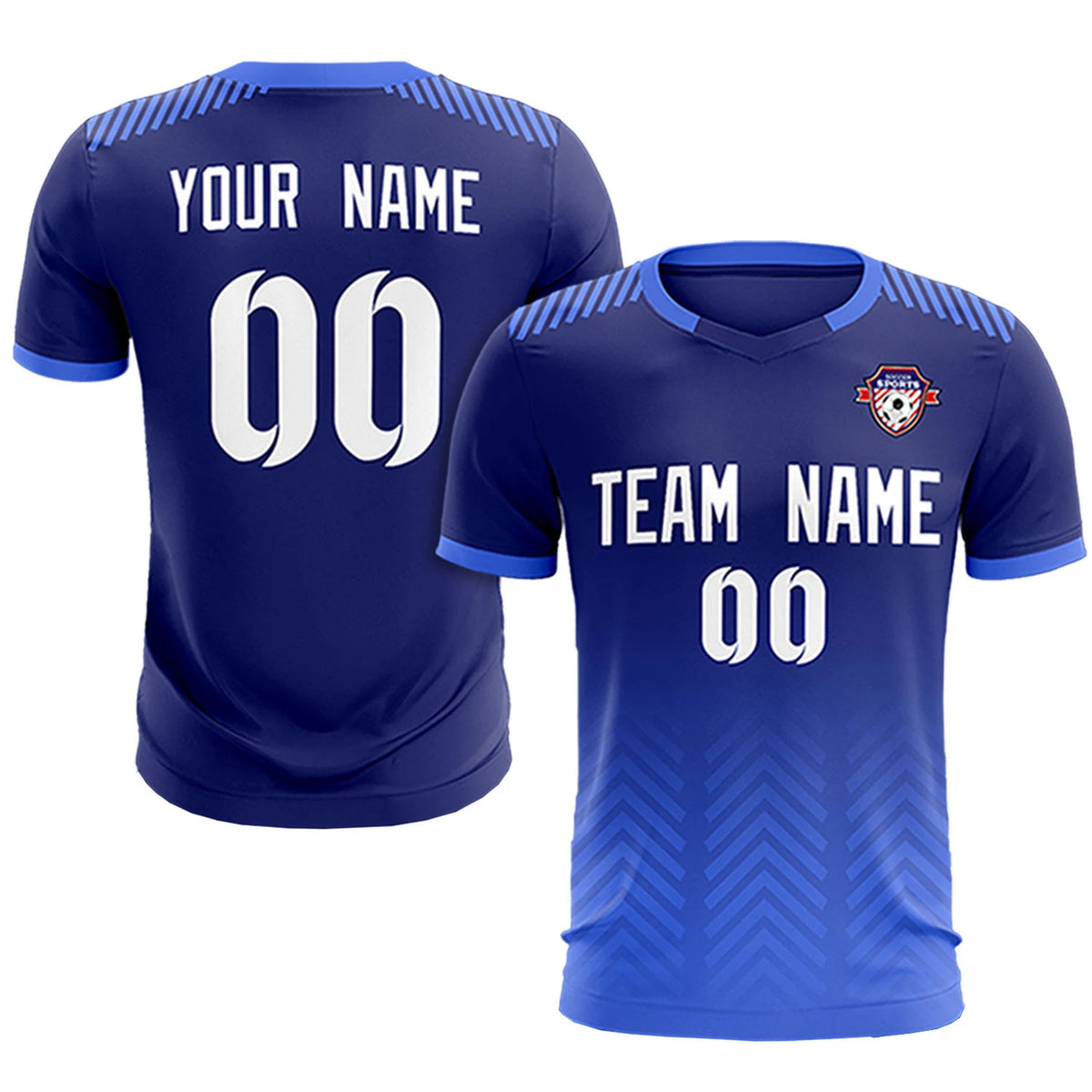 Custom Navy Light Blue Printing Sportswear Soccer Sets Jersey