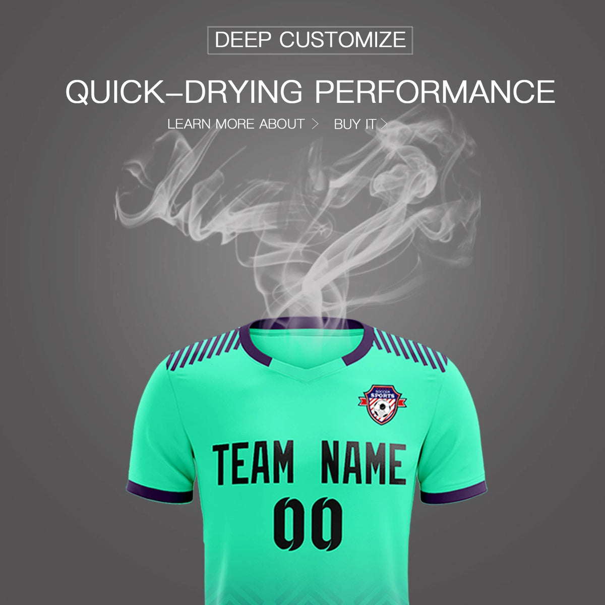 Custom Bright Green Purple Printing Sportswear Soccer Sets Jersey