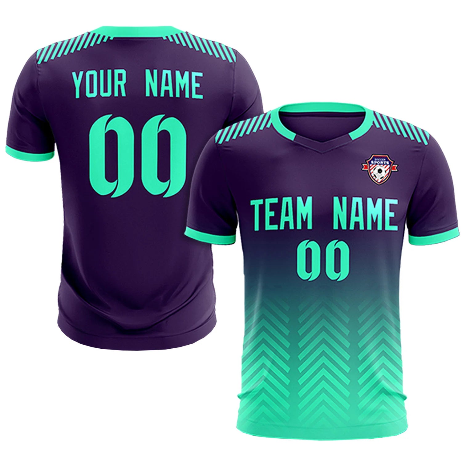 Custom Purple Bright Green Printing Sportswear Soccer Sets Jersey
