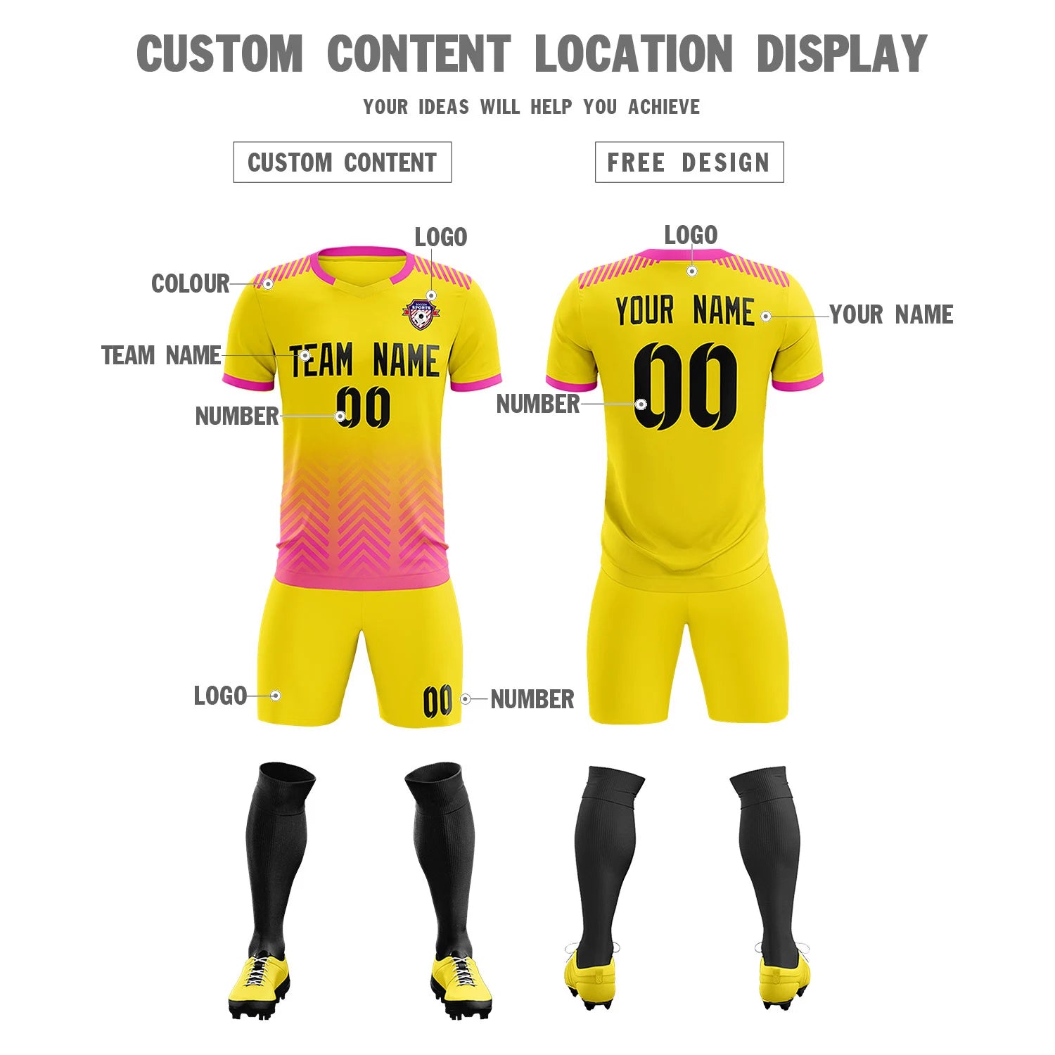 Custom Gold01 Pink Printing Sportswear Soccer Sets Jersey