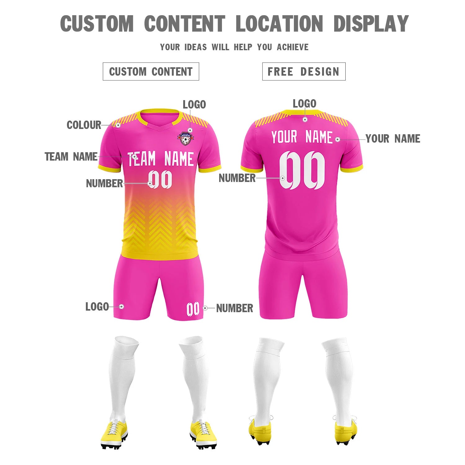 Custom Pink Gold01 Printing Sportswear Soccer Sets Jersey