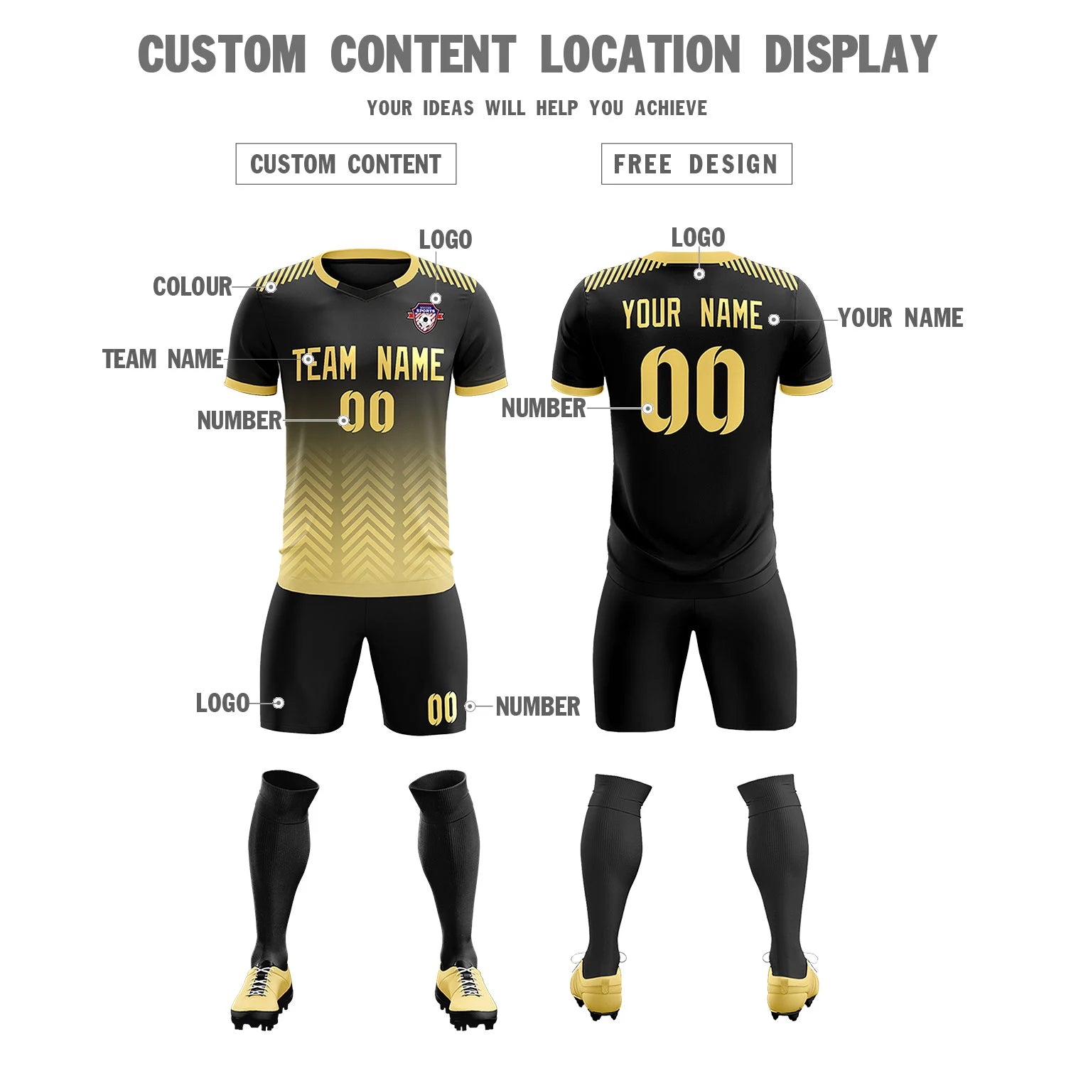 Custom Black Khaki Printing Sportswear Soccer Sets Jersey