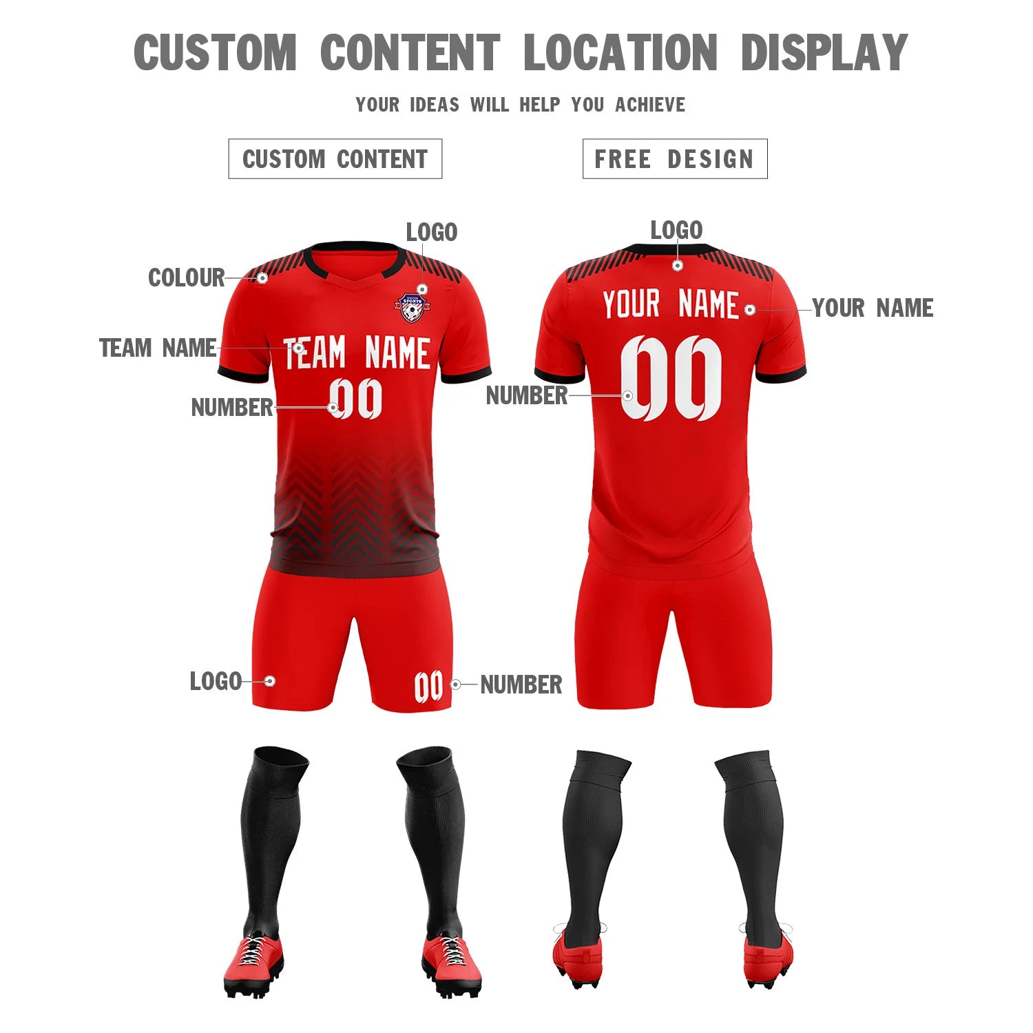 Custom Red Black Printing Sportswear Soccer Sets Jersey