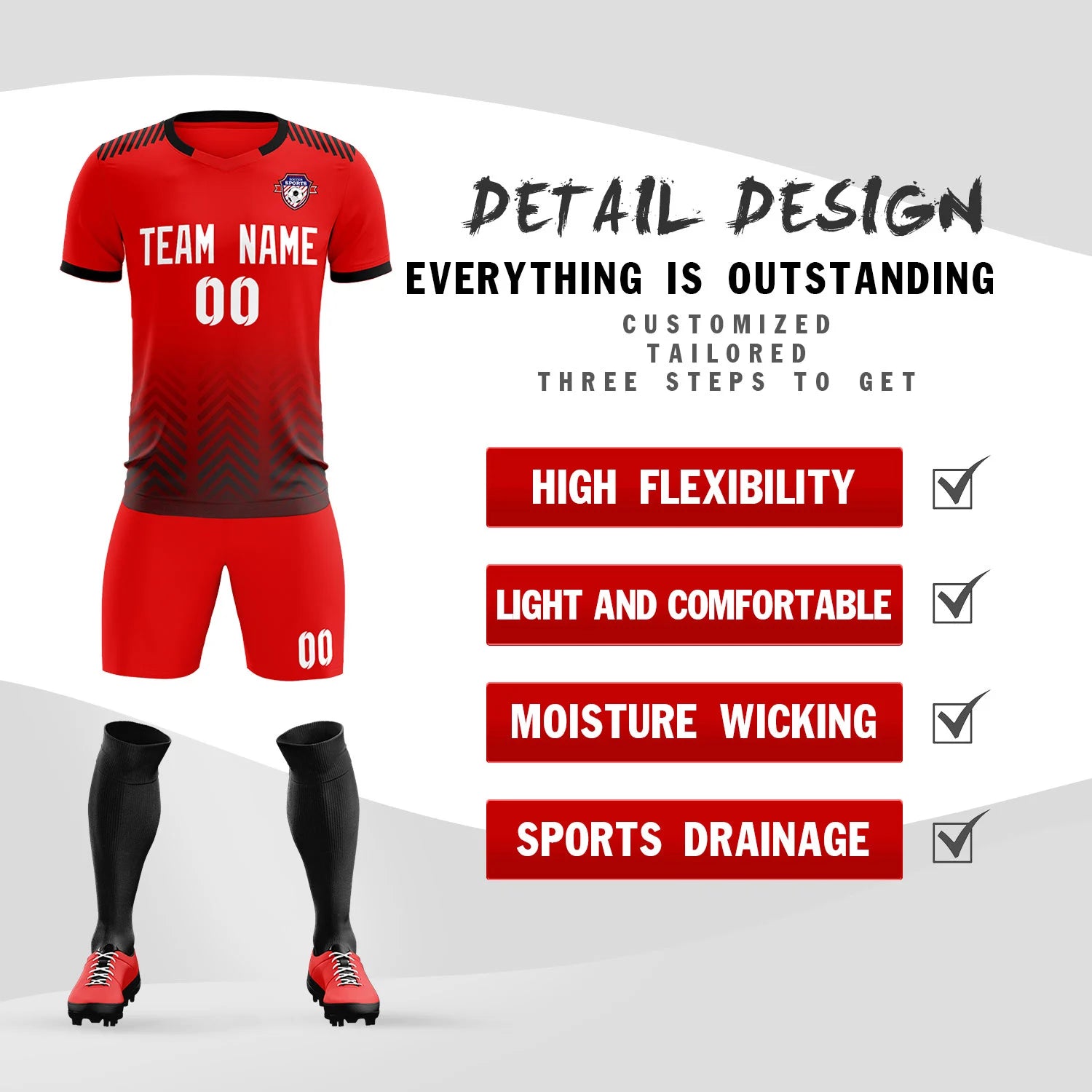 Custom Red Black Printing Sportswear Soccer Sets Jersey