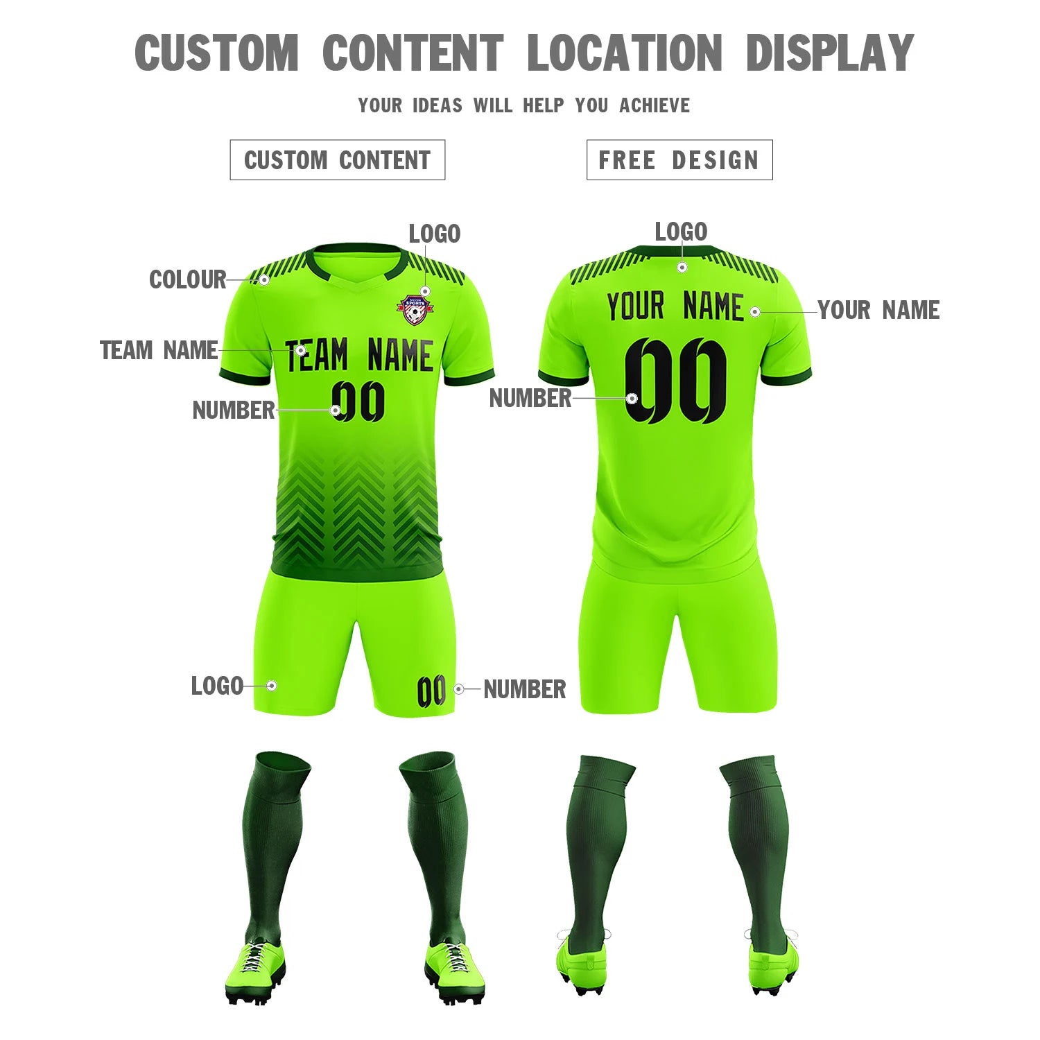 Custom Neon Green Green Printing Sportswear Soccer Sets Jersey