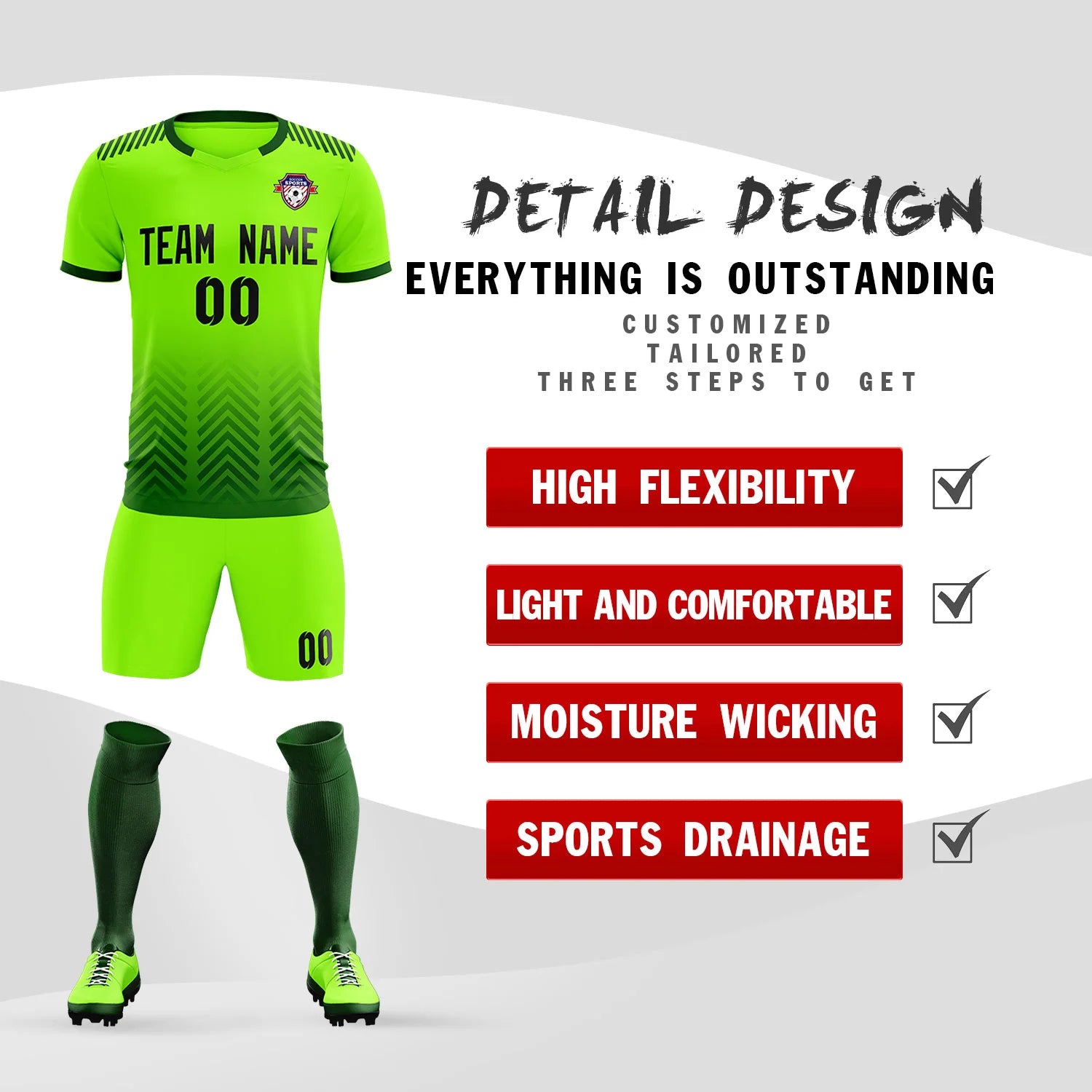 Custom Neon Green Green Printing Sportswear Soccer Sets Jersey