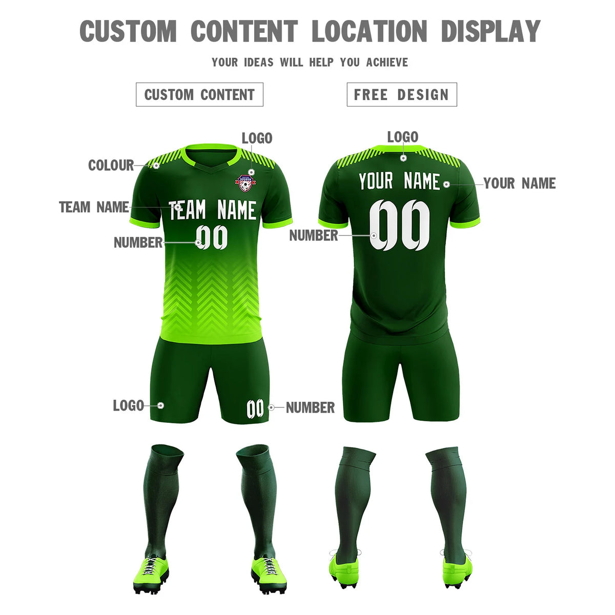 Custom Green Neon Green Printing Sportswear Soccer Sets Jersey